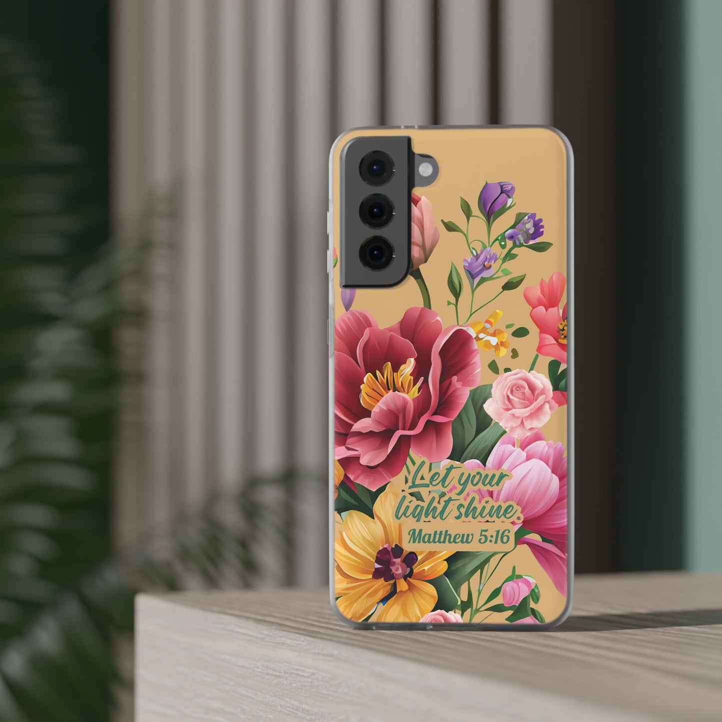 Floral Scripture Phone Case — "Let Your Light Shine" (Matthew 5:16) for iPhone and Samsung Cases.