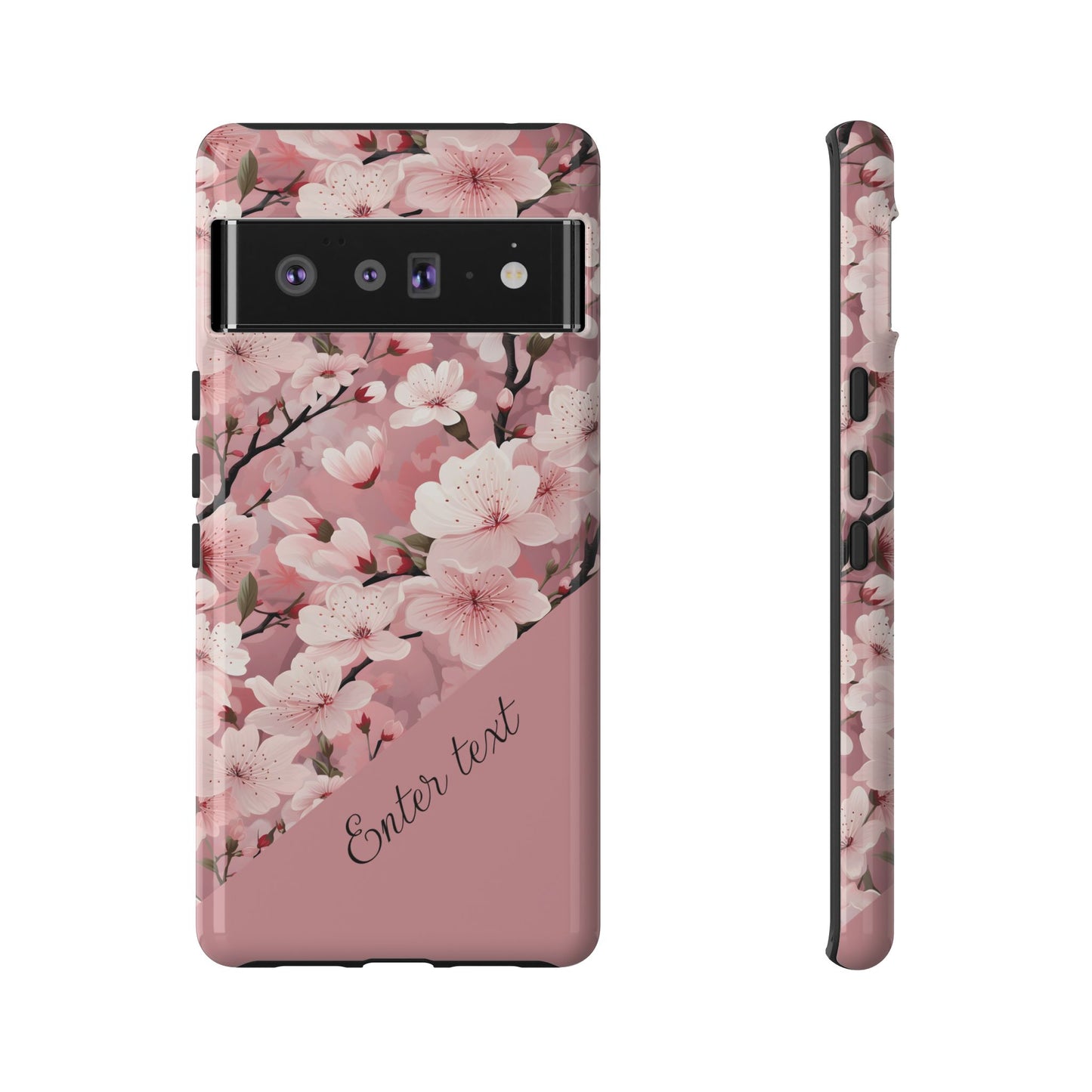 Personalized Cherry Blossom Tough Phone Case — Pink Floral Protective Case for Samsung & Google