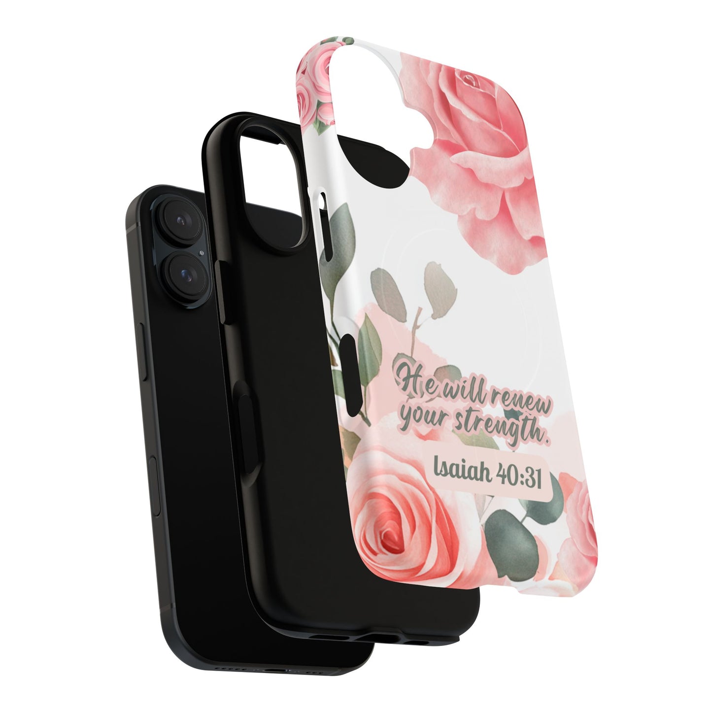 You will Renew your Strength Isaiah 40:11, Inspirational Gift, Tough iPhone Magnetic Case Scripture, Floral Bible Verse, MagSafe® iPhone®, iPhone 14, iPhone 15, iPhone 16, Pro, Pro Max, Plus.