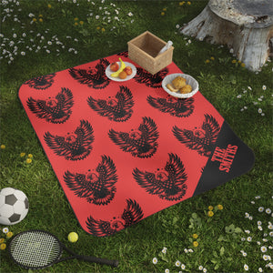 Eagle Pattern Picnic Blanket — Red & Black Outdoor Blanket with Custom Corner Name