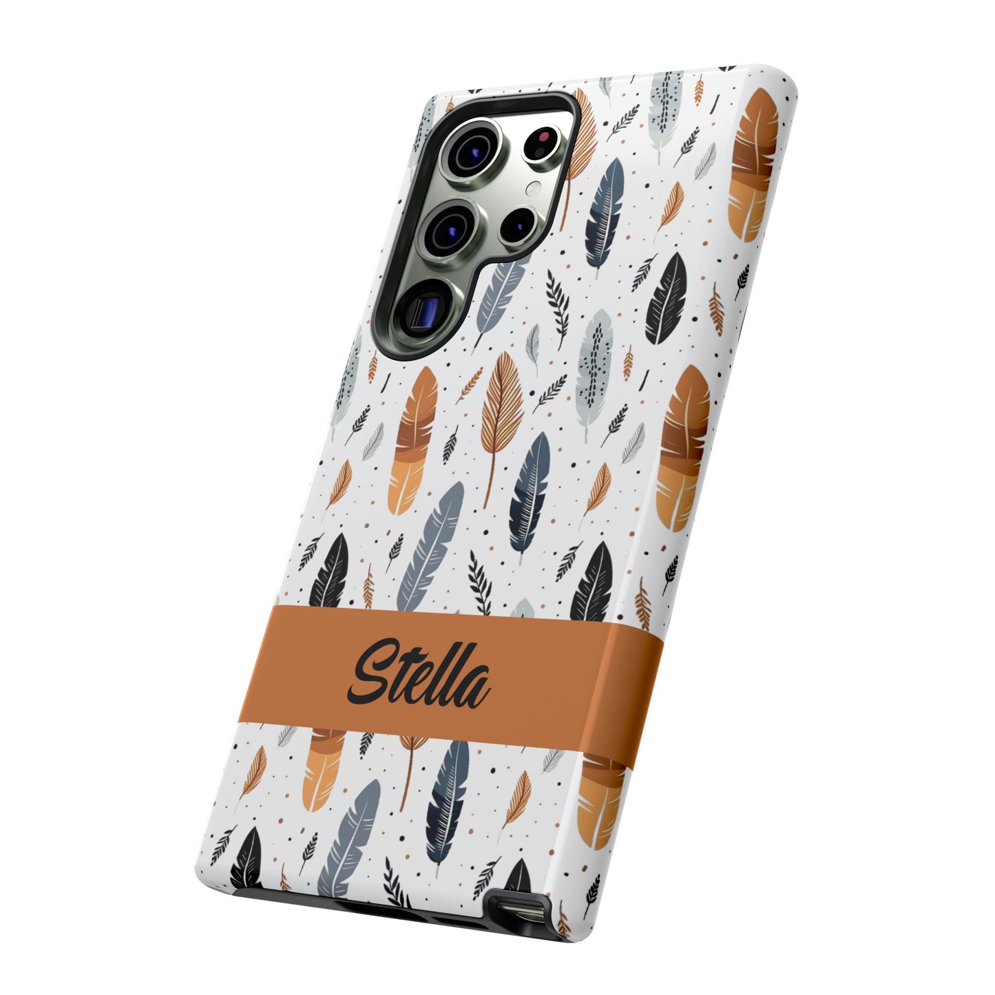 Personalized Whispering Feathers Samsung, Google Pixel and iPhone Case, Custom Name Case.