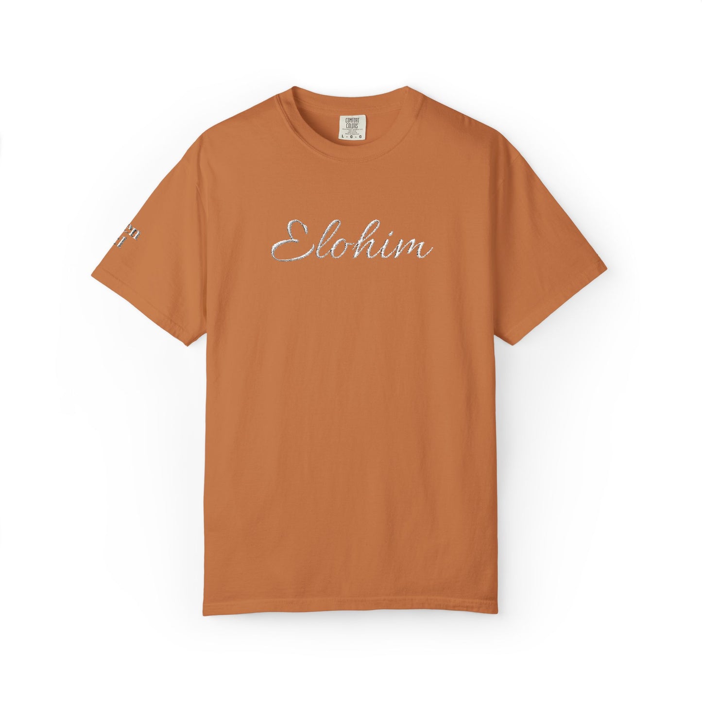 Embroidery 'ELOHIM, GENESIS 1:1' - Faith-Based Unisex Garment-Dyed Comfort Colors T-shirt, Faith Gift Tee, Religious Tee, Embroidery Tee.