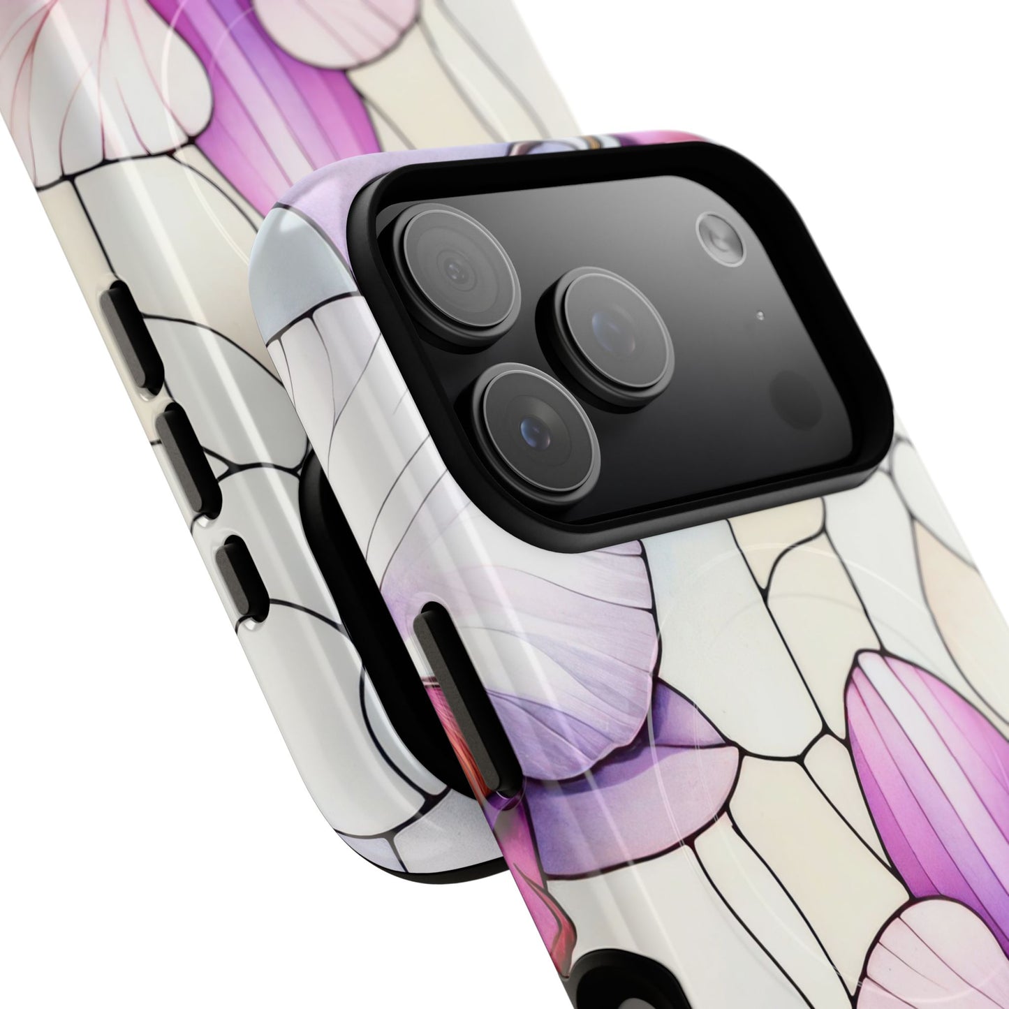 Orchid Grace Tough iPhone Magnetic Case, Protective iPhone Cover, Trendy Stained Glass Design, Floral Gift, Unique iPhone Accessory, Durable iPhone Case