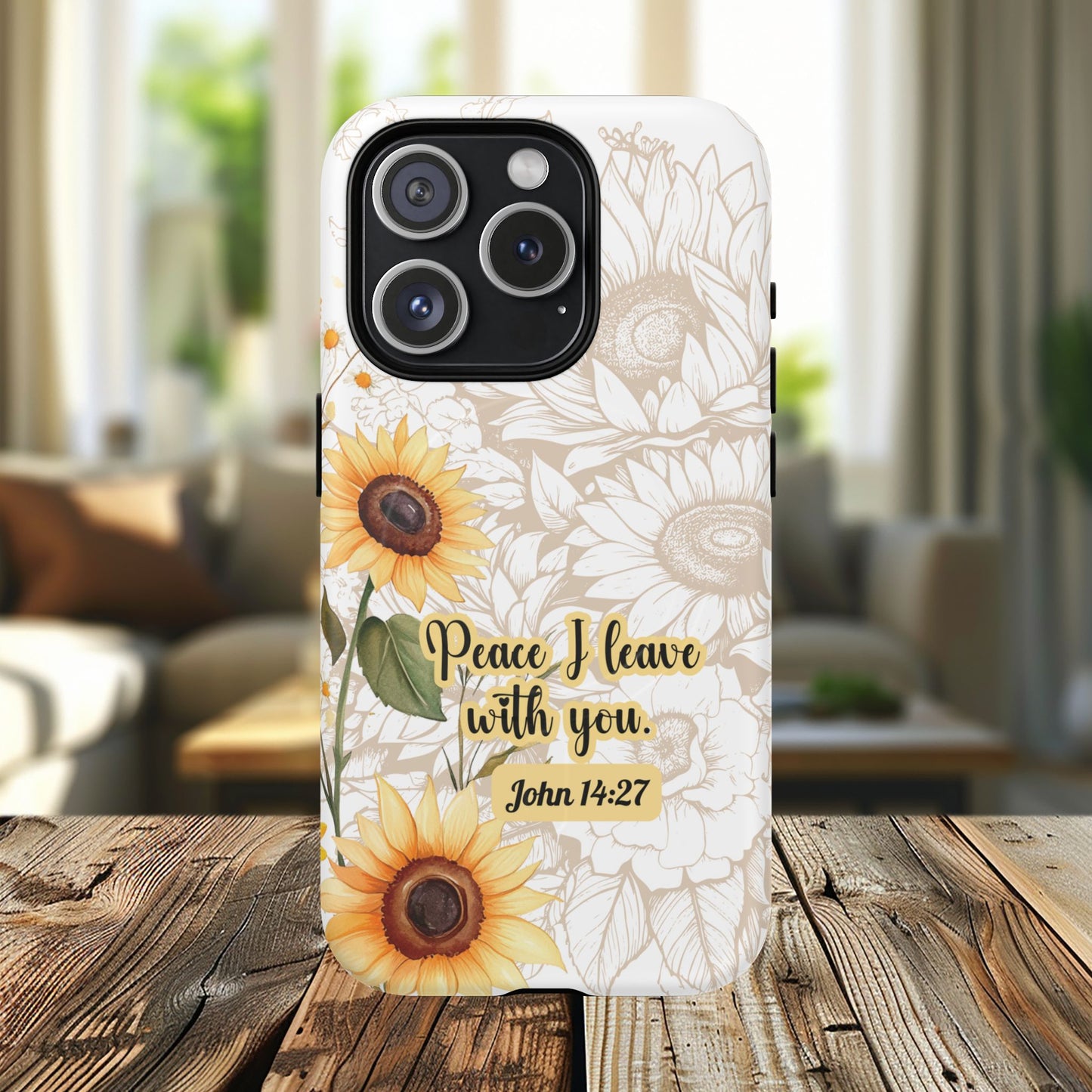 Peace I Leave with You John 14:27,  Inspirational Gift, Tough iPhone Magnetic Case  Scripture, Sunflower Bible Verse, MagSafe® iPhone® Tough Case, iPhone 14, iPhone 15, iPhone 16, Pro, Pro Max, Plus