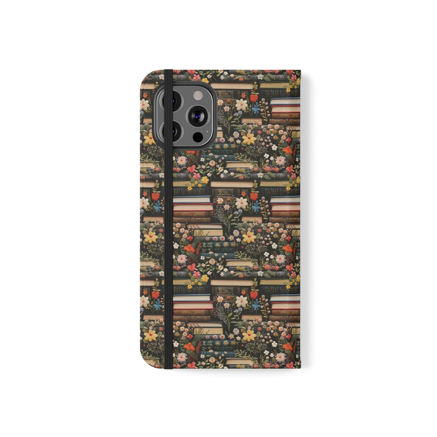 Book Stack Floral Flip iPhone and Samsung Phone Case — Vintage Library Wallet Cover.