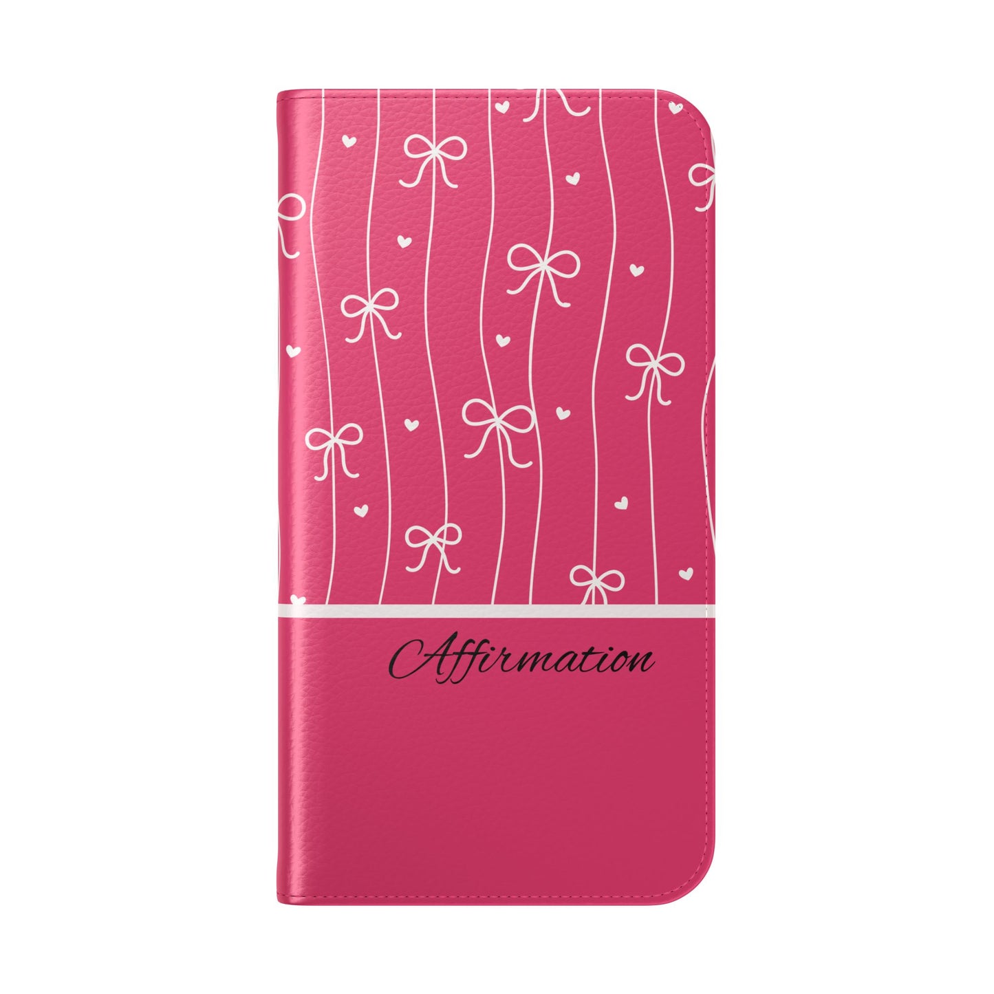 Personalized Pink Bow Coquette Flip iPhone and Samsumg Case — Custom Name or Affirmation Wallet Cover