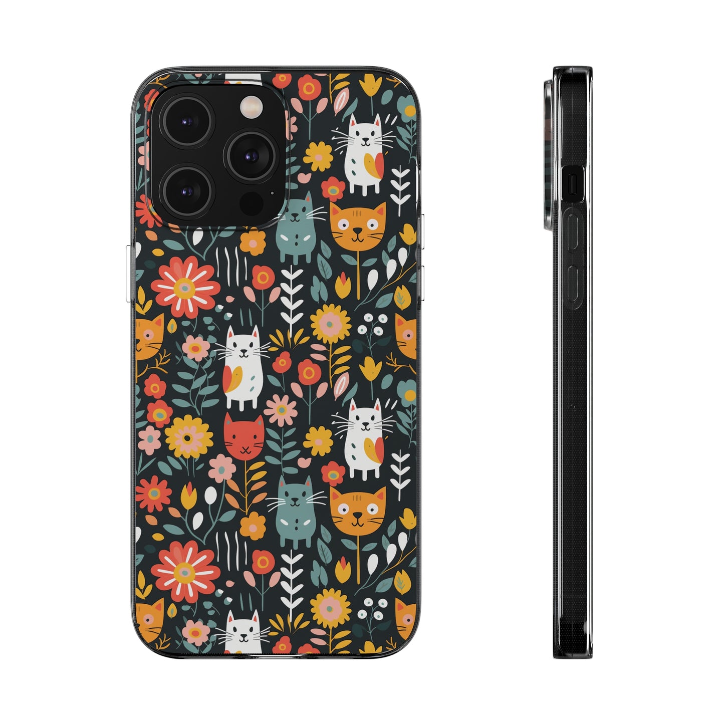 Whimsical Feline Garden Clear Silicone iPhone Cases