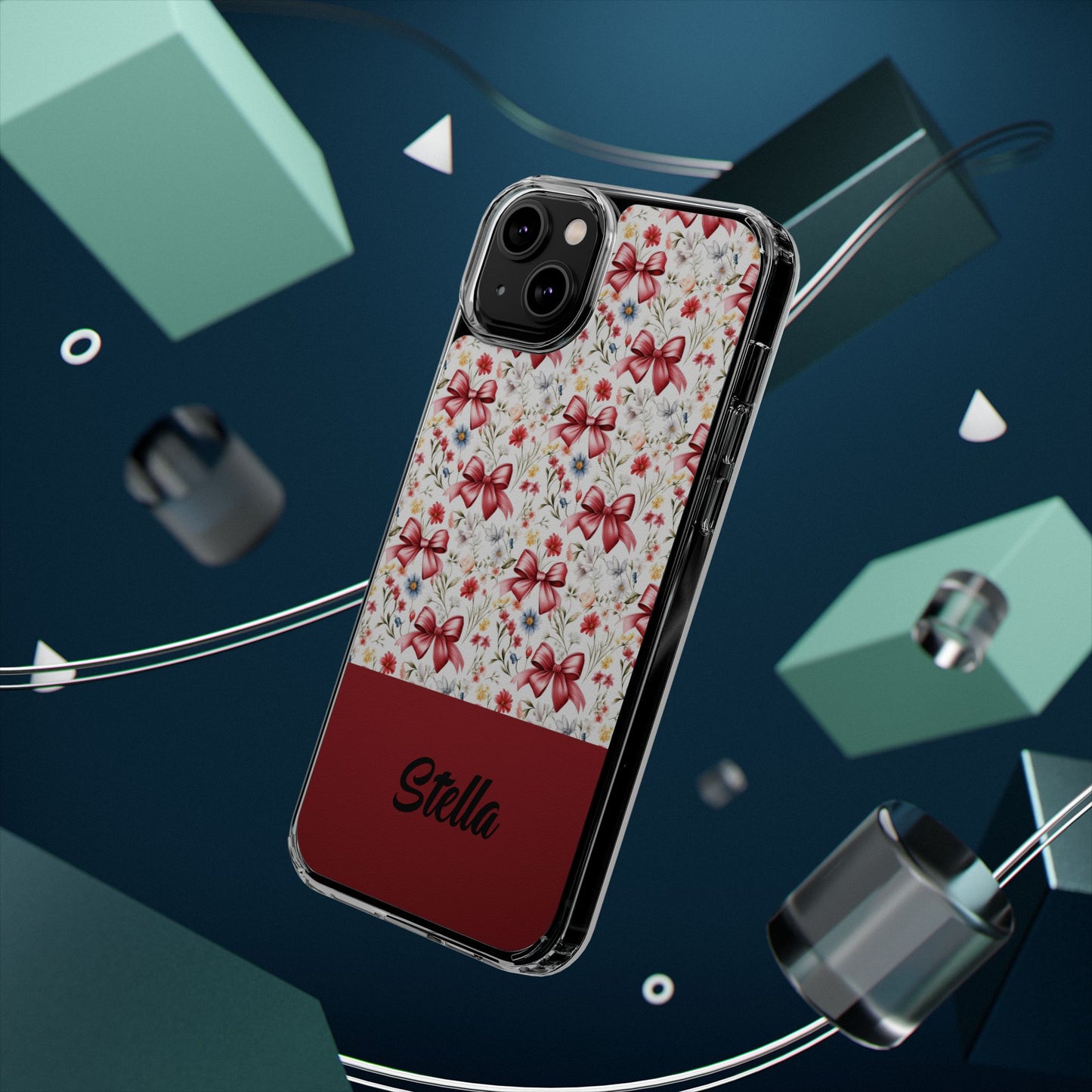 Personalized Rosette Coquette Floral Bow Clear iPhone, Samsung Cases — Custom Name Phone Cover