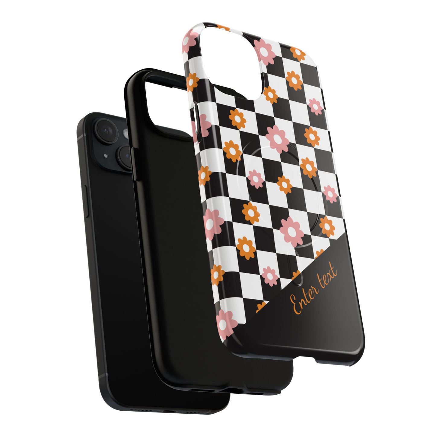 Groovy Checkered Bloom iPhone Case, Tough Magnetic Cases for Women, Stylish iPhone Cover, Trendy Floral Print, Gift for Her, Everyday Accessories
