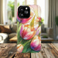 Tulip Glow Tough iPhone Magnetic Case, Floral Design, Spring Gift, Durable Protection, Smartphone Accessories, MagSafe Accessories, Stained Glass Tulip Gift