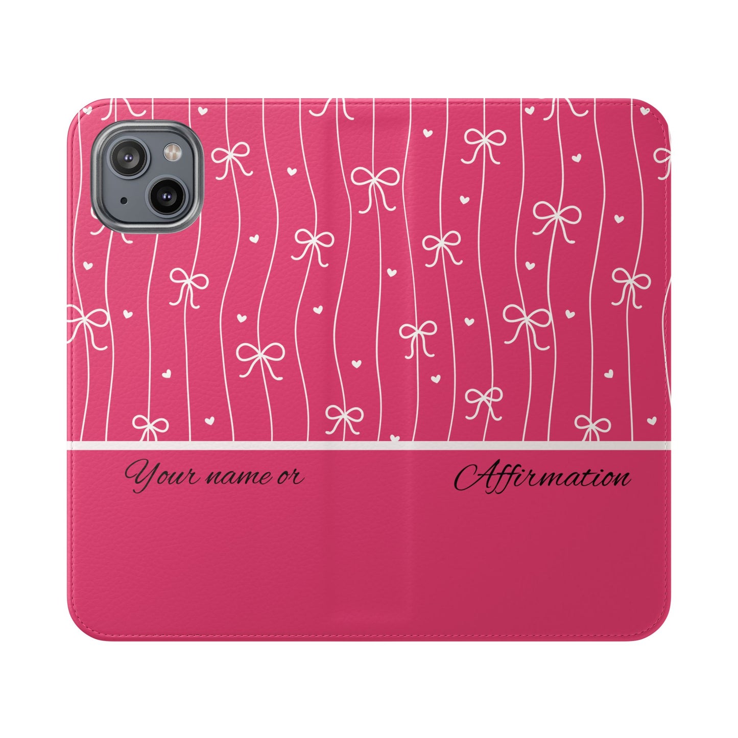 Personalized Pink Bow Coquette Flip iPhone and Samsumg Case — Custom Name or Affirmation Wallet Cover