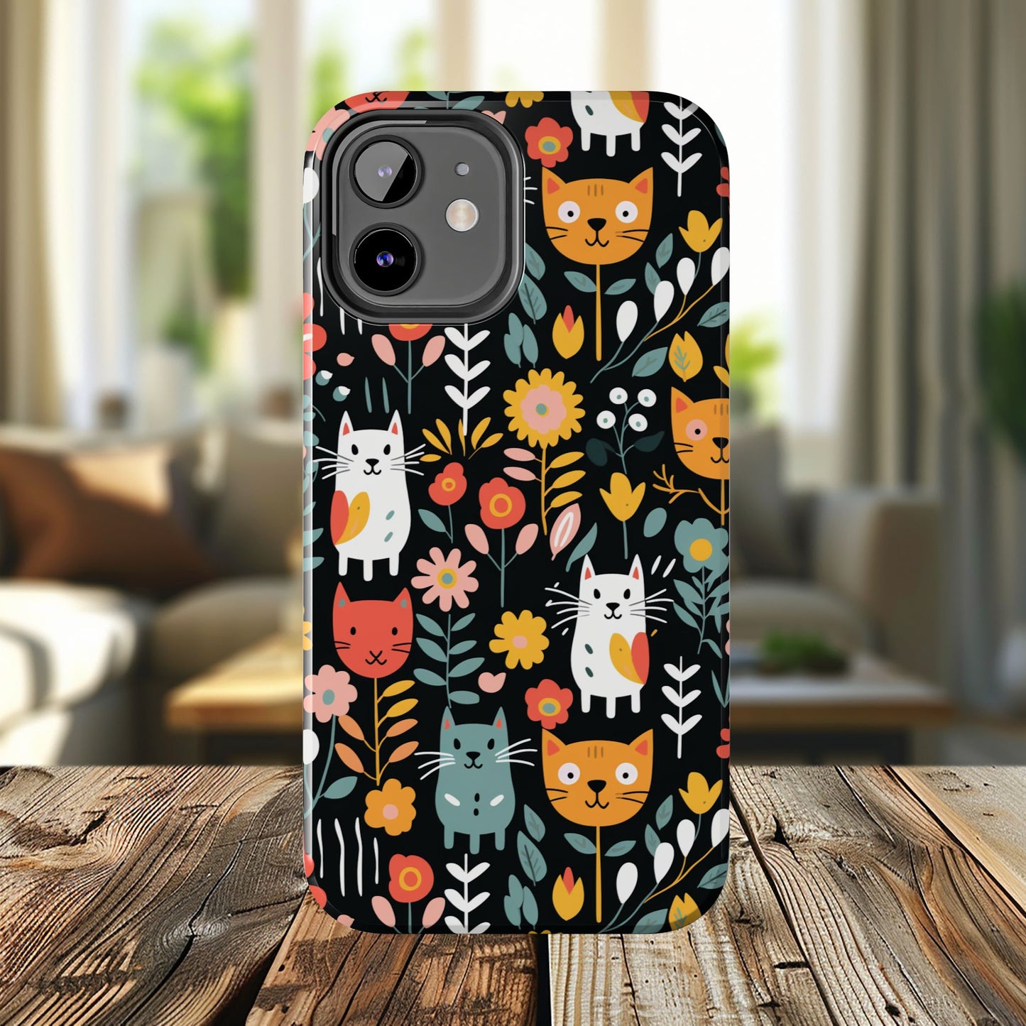 Whimsical Feline Garden iPhone and Samsung Tough Phone Cases,
