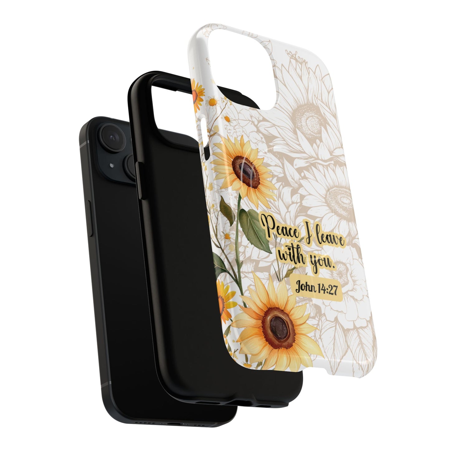 Peace I Leave with You John 14:27,  Inspirational Gift, Tough iPhone Magnetic Case  Scripture, Sunflower Bible Verse, MagSafe® iPhone® Tough Case, iPhone 14, iPhone 15, iPhone 16, Pro, Pro Max, Plus