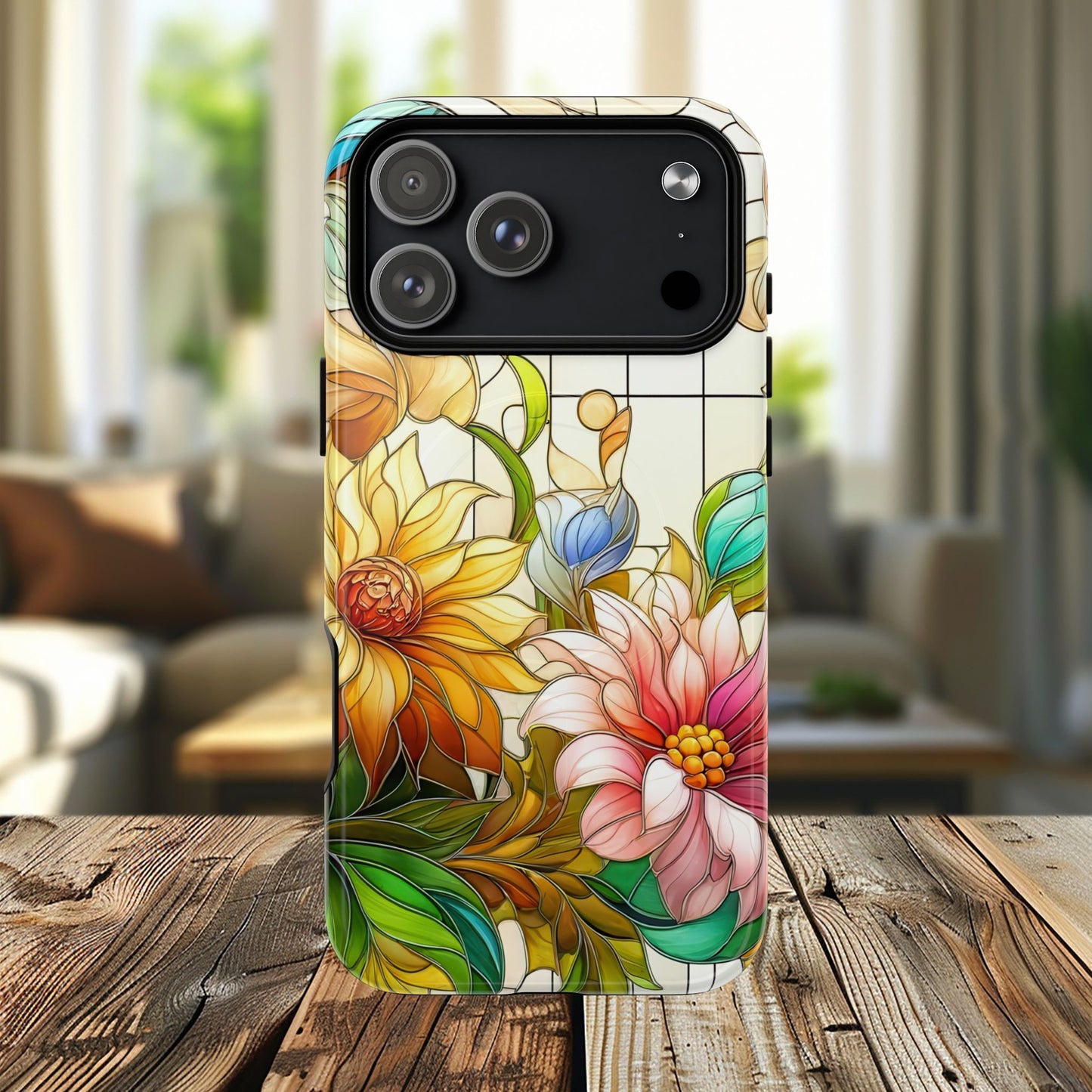 Floral Stained Glass Reverie Tough iPhone Magnetic Case, iPhone Cover, Protective Case, Flower Design, Gift for Her, Nature Lover