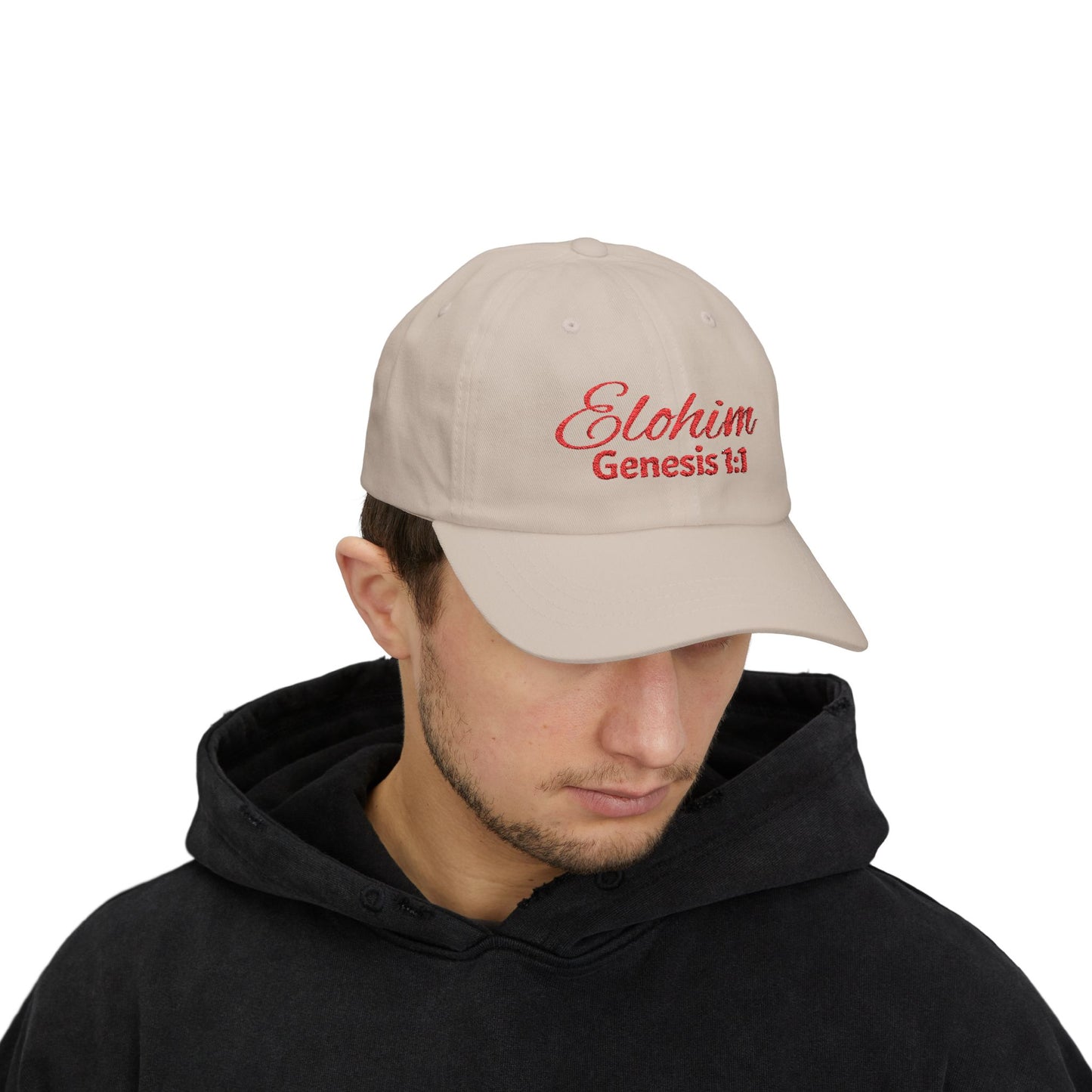 Classic Embroidery Dad Cap with 'ELOHIM, GENESIS 1:1' - Faith-Based Hat, Casual Wear, Gift for Dad, Christian Accessory, Summer Fashion