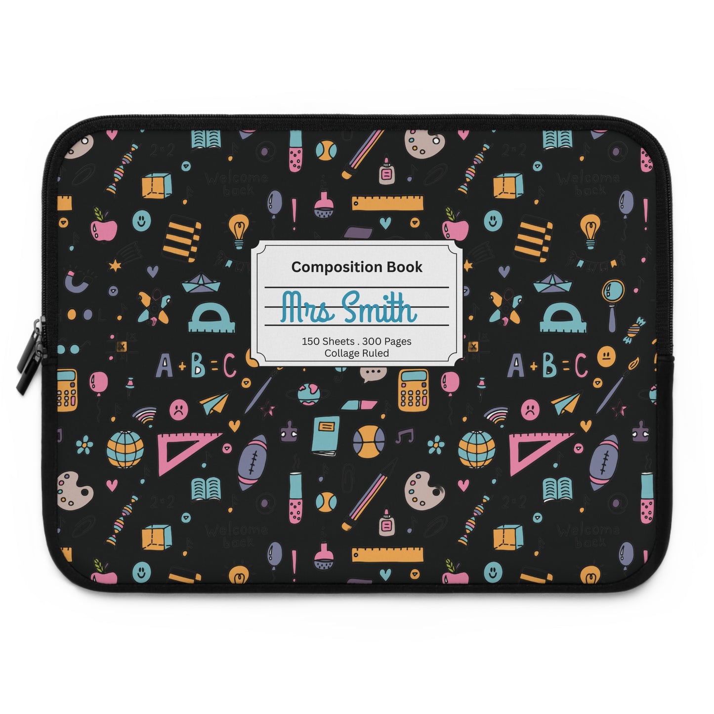 Personalized Chalkboard Chic Laptop Sleeve with Composition Book Inspired Design, Customizable Tech Case, School Supplies, Gift for Students, College Essentials, Back to School