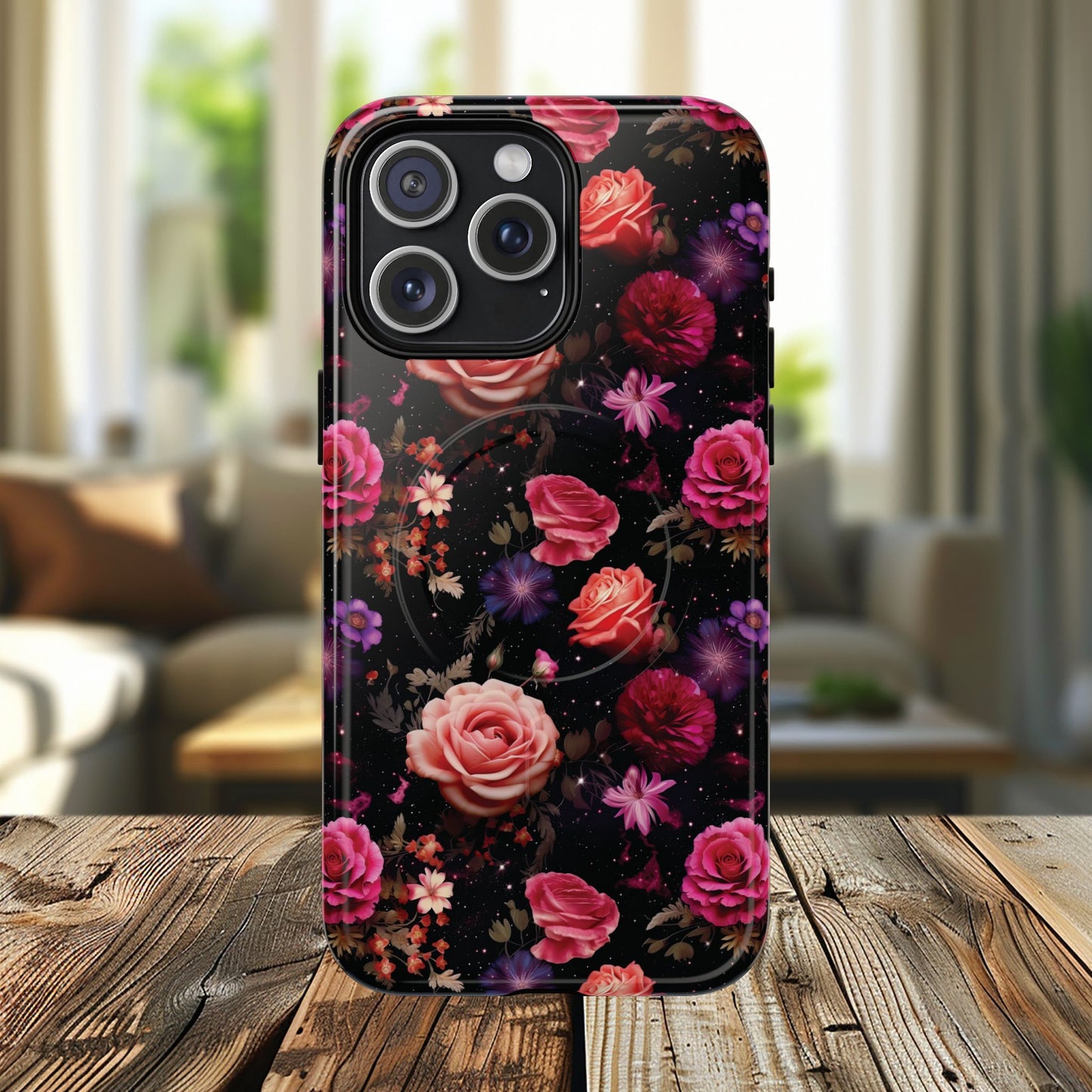 Starry Rose Garden Tough Magnetic Phone Case, Stylish Phone Cover, Gift for Her, Elegant Floral Design, Durable Phone Accessories