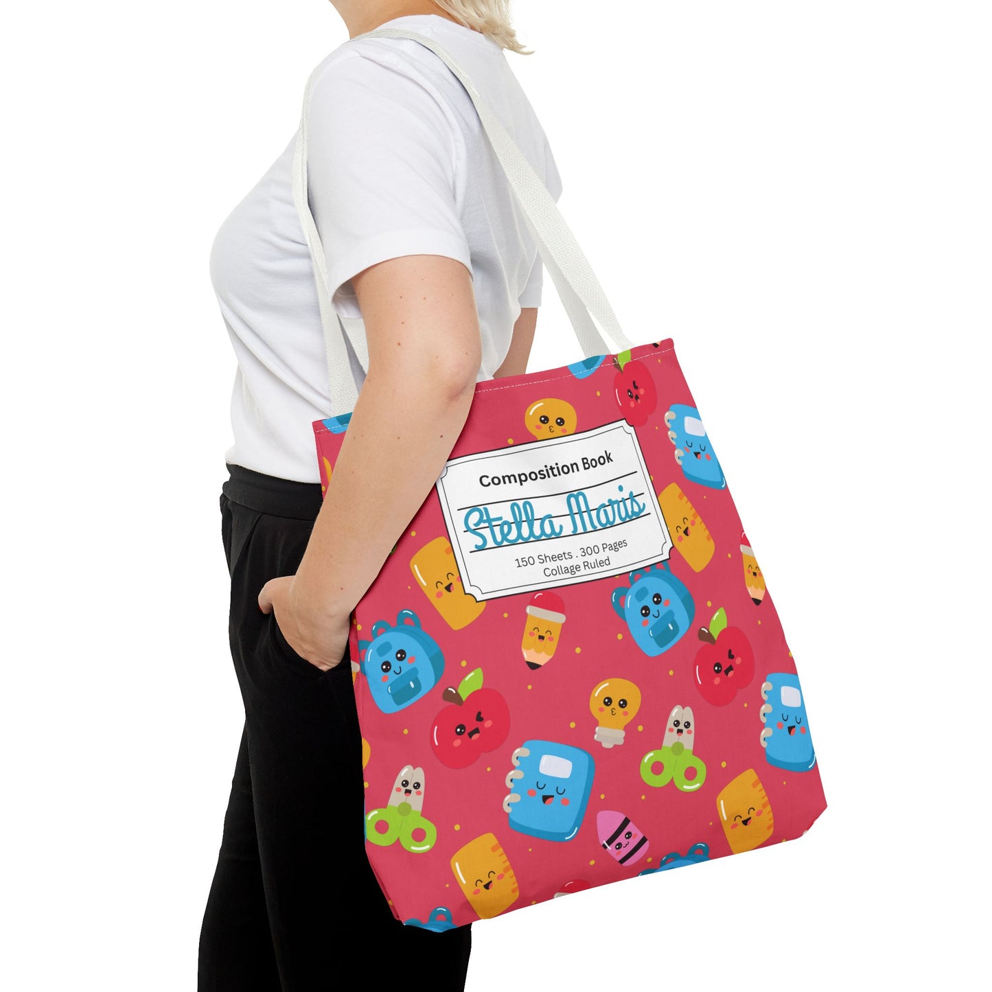 Personalized Kawaii Composition Book Inspired Tote Bag, Back to School Tote, Teacher Gift, Kids Bag, Custom Name Bag, Educational Accessories, Back to School Tote Bag.