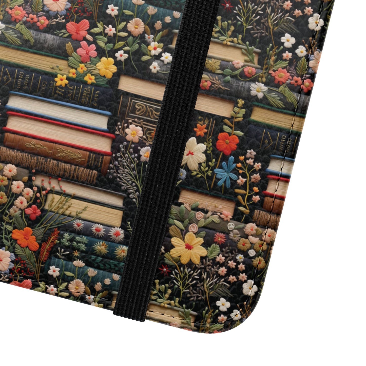Book Stack Floral Flip iPhone and Samsung Phone Case — Vintage Library Wallet Cover.