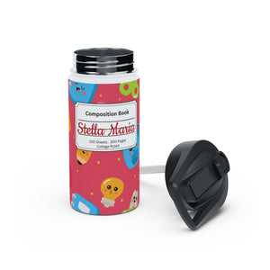 Personalized Kawaii Composition Book Inspired Stainless Steel Water Bottle for Kids, School Supplies, Eco-Friendly Drinkware, Back to School, Teacher Gifts