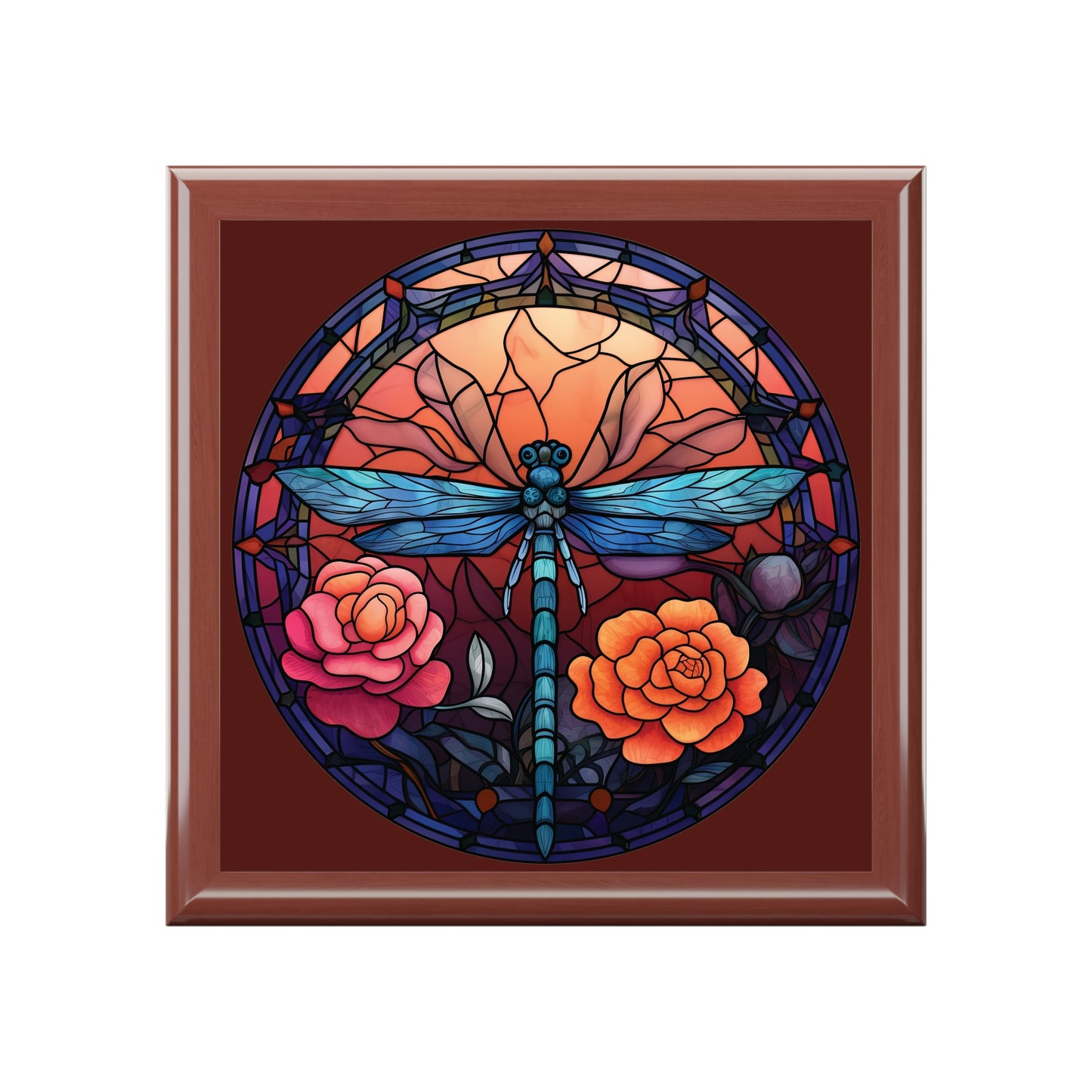 Dragonfly Stained Glass Jewelry Box — Floral Keepsake Gift