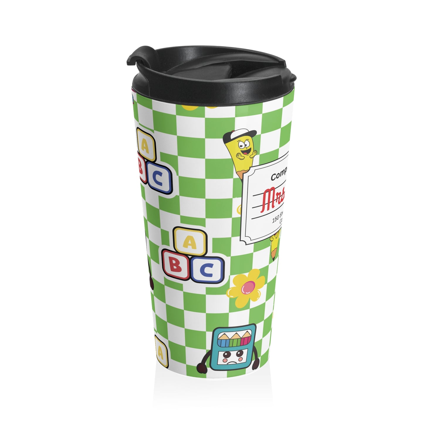 Customizable Green SchoolYard Chic Composition Book Inspired Travel Mug, Personalized Gift for Teachers, Back to School Drinkware, Christmas Present, Stylish Coffee Cup