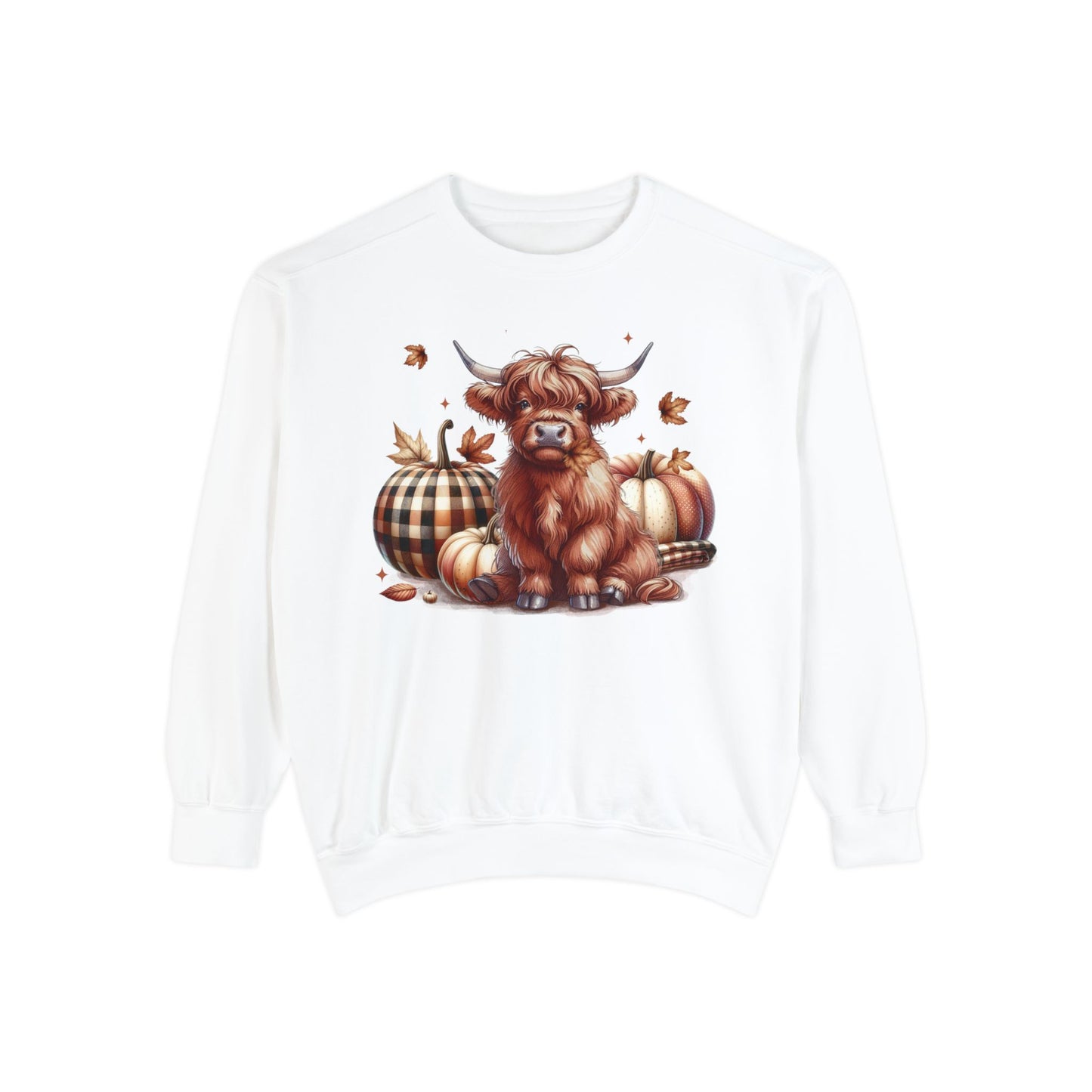 Autumn Highland Cow Charm Unisex Garment-Dyed Sweatshirt