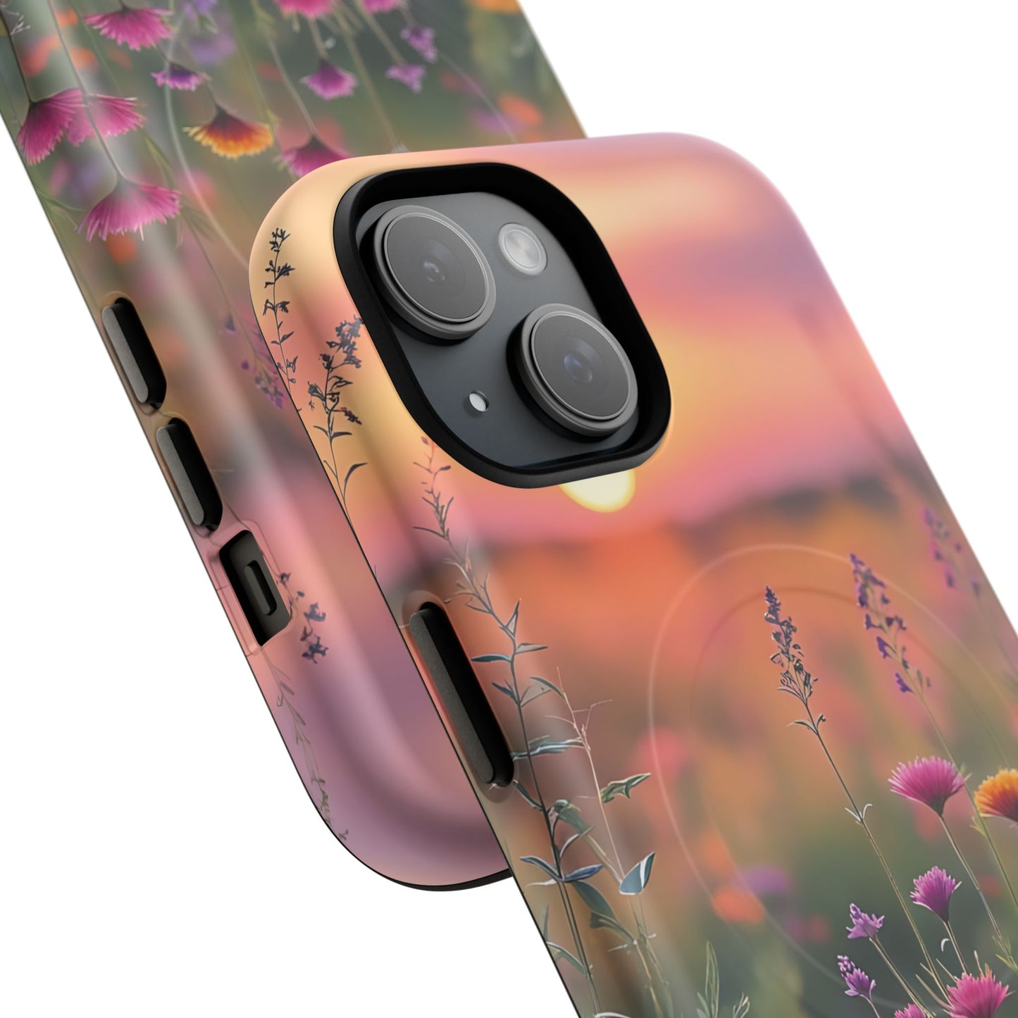 Floral Sunset Phone Case, Tough Magnetic Cases for iPhone, Nature Lover Gift, Durable Protection, Eco-Friendly Phone Accessory