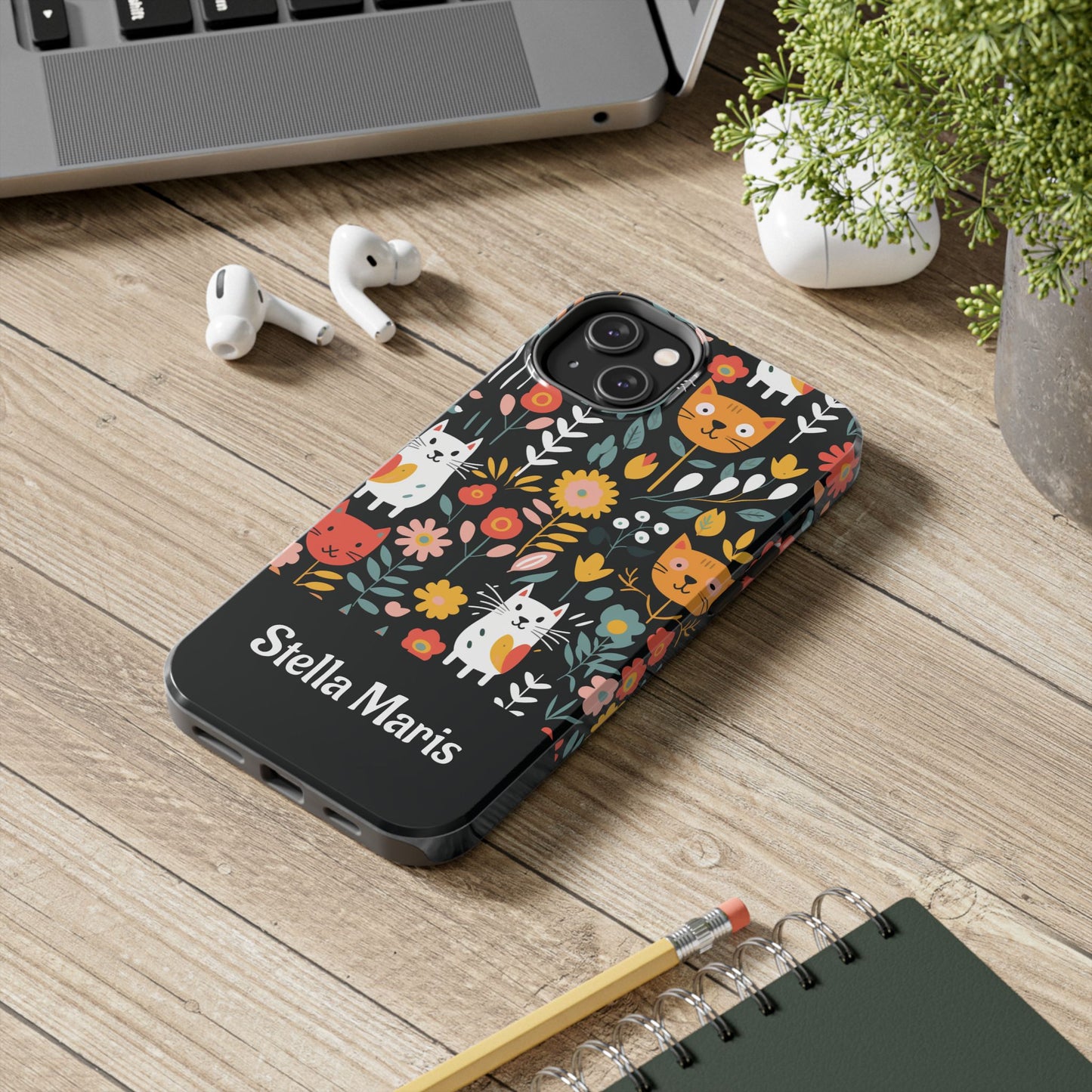 Personalized Whimsical Feline Garden Tough Phone Case — Custom Name iPhone & Samsung
