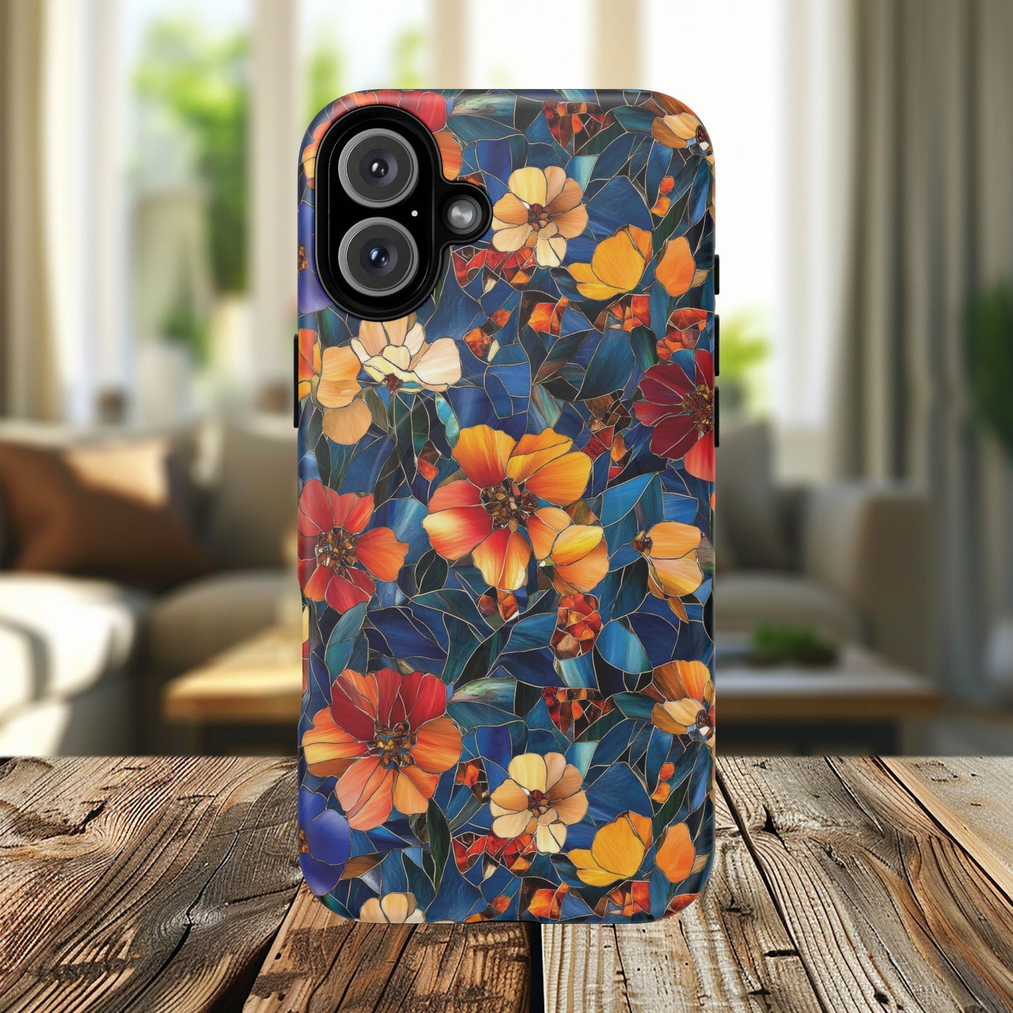 Cathedral Petals Tough Magnetic iPhone Case, Durable, Stylish, Unique Floral Design, Gifts for Her, Birthday, Everyday Use, Stained Glass iPhone Case.