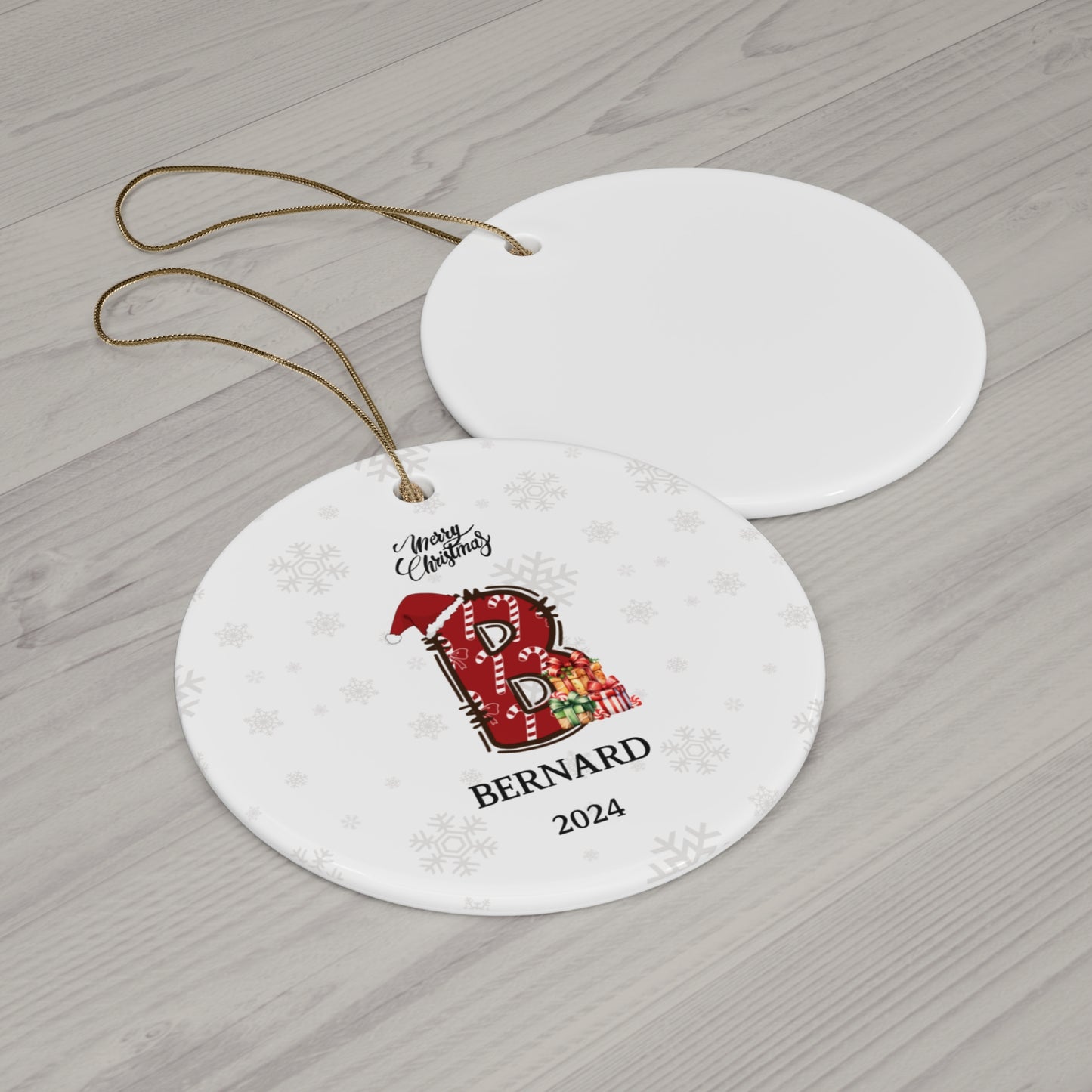 Personalized Initial Candy Cane ''B'' Ceramic Ornament- 4 shapes