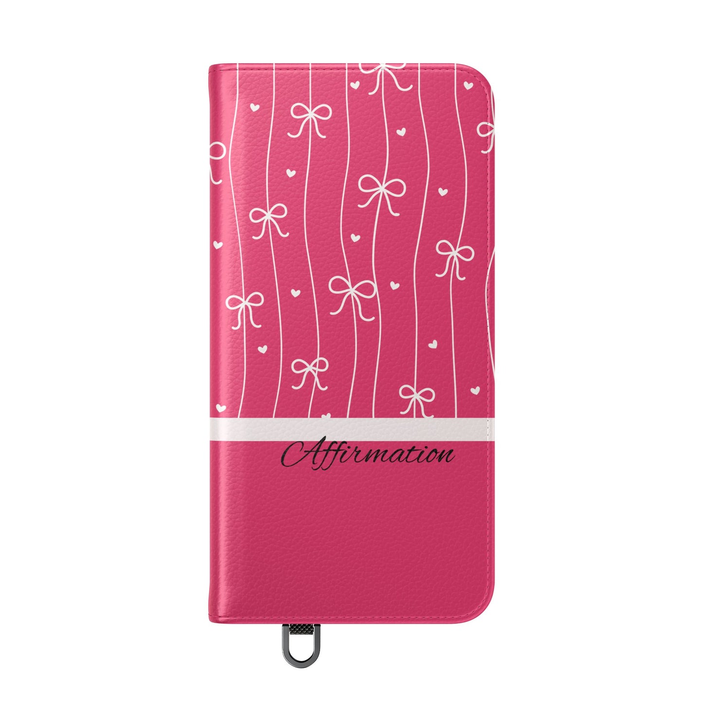Personalized Pink Bow Coquette Flip iPhone and Samsumg Case — Custom Name or Affirmation Wallet Cover