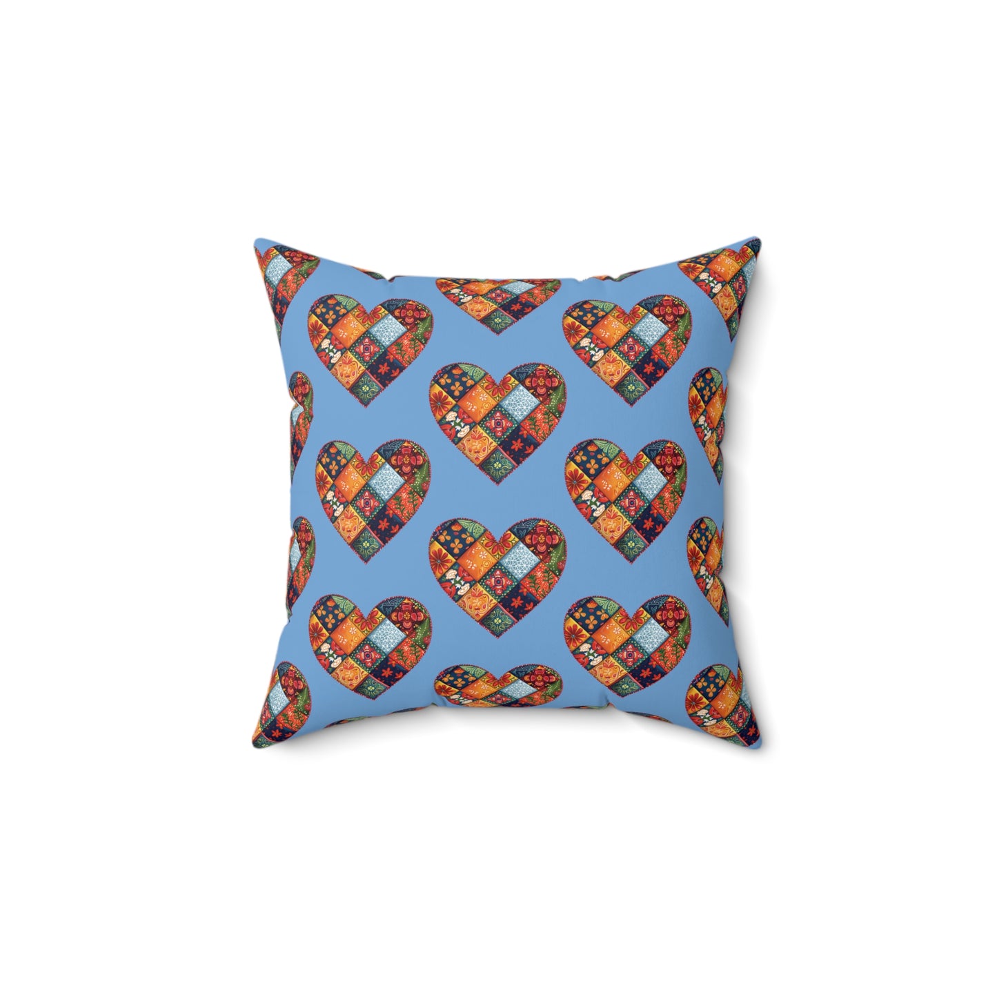 Light Blue Patchwork Heart Spun Polyester Square Pillow