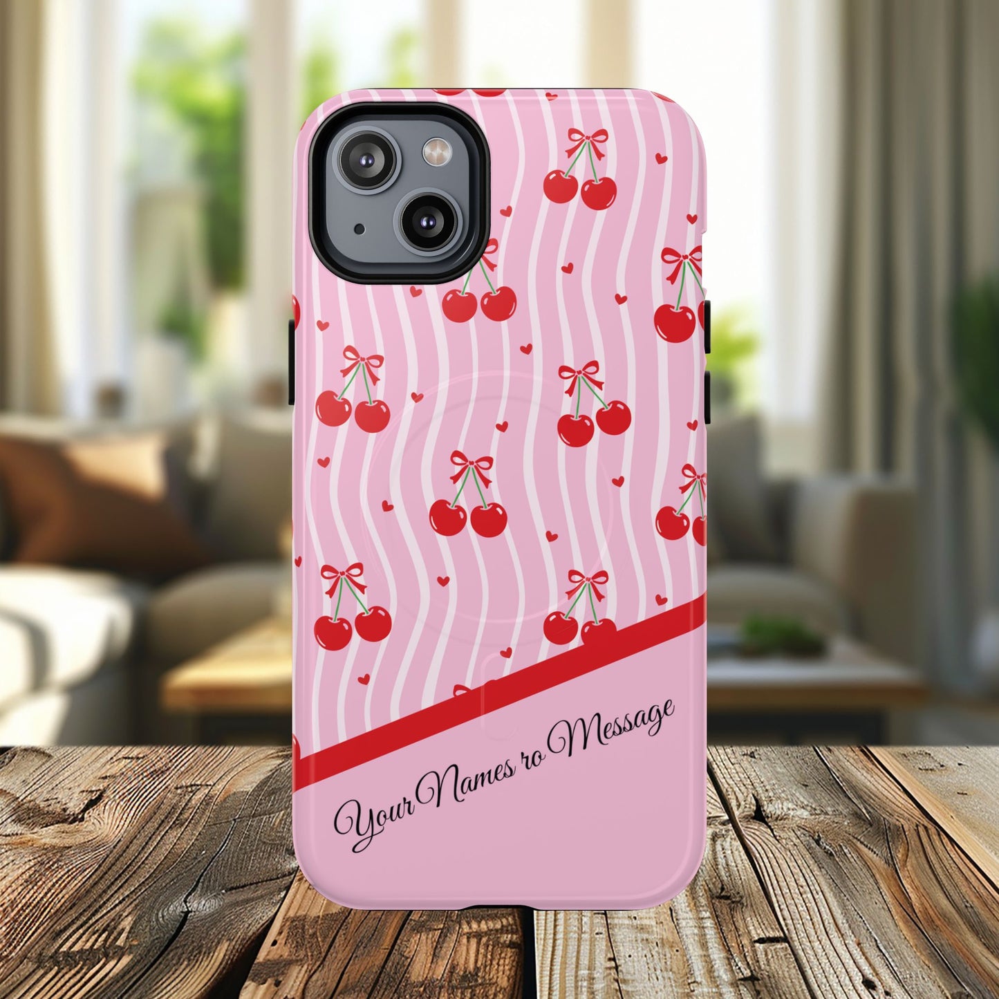 Personalized Cherry Blossom Dreams Tough Magnetic MagSafe® iPhone® 13, 14, 15, 16, 17, Pro, Pro Max, Plus Cases.— Pink Retro (Custom Name)