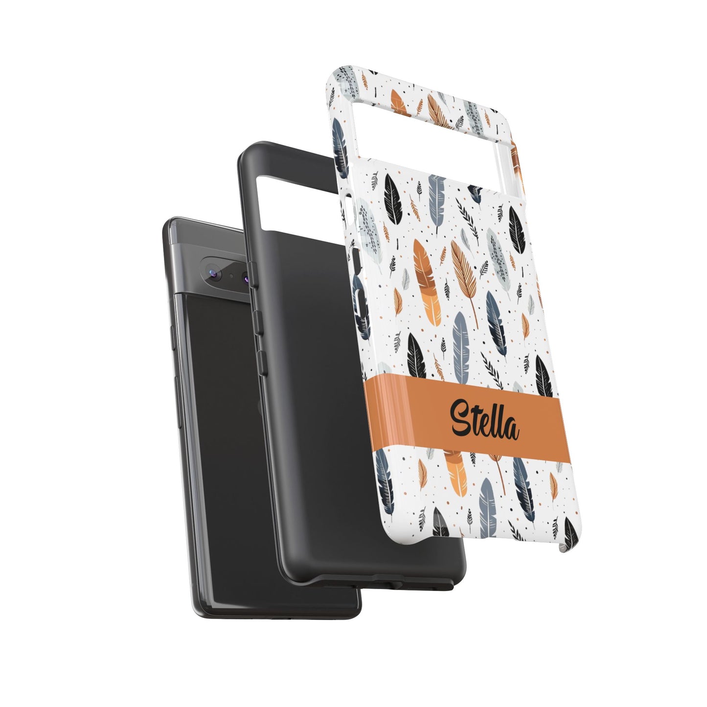 Personalized Whispering Feathers Samsung, Google Pixel and iPhone Case, Custom Name Case.