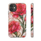 Stained Glass Effect Carnation Floral Tough Phone Case – Pink Vintage Botanical Protective Cover