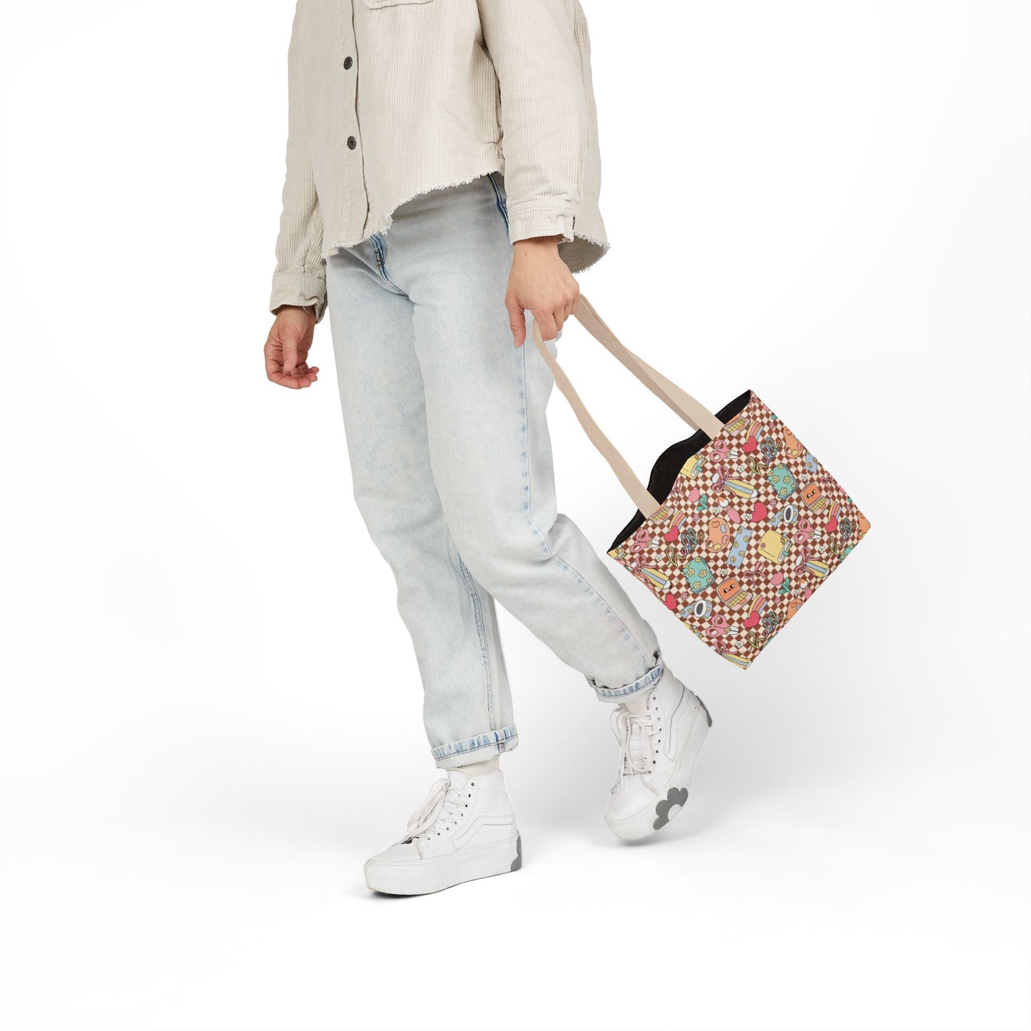 Personalized Brown Doodle Daydream Composition Book Inspired Canvas Tote Bag with Colorful Straps, Cute School Bag, Eco-Friendly Tote, Back to School Shopping Bag, Teacher Gift Idea