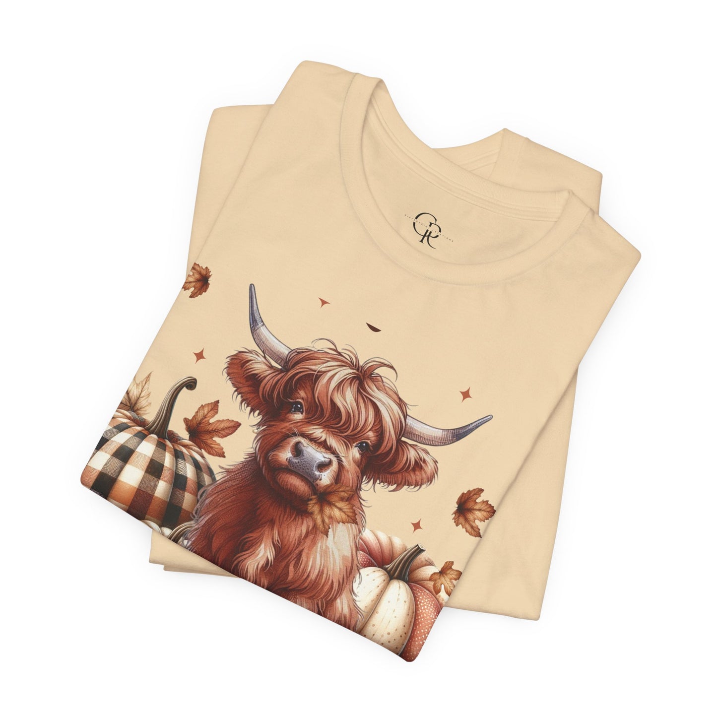 Autumn Highland Cow Charm Unisex Jersey Short Sleeve Tee