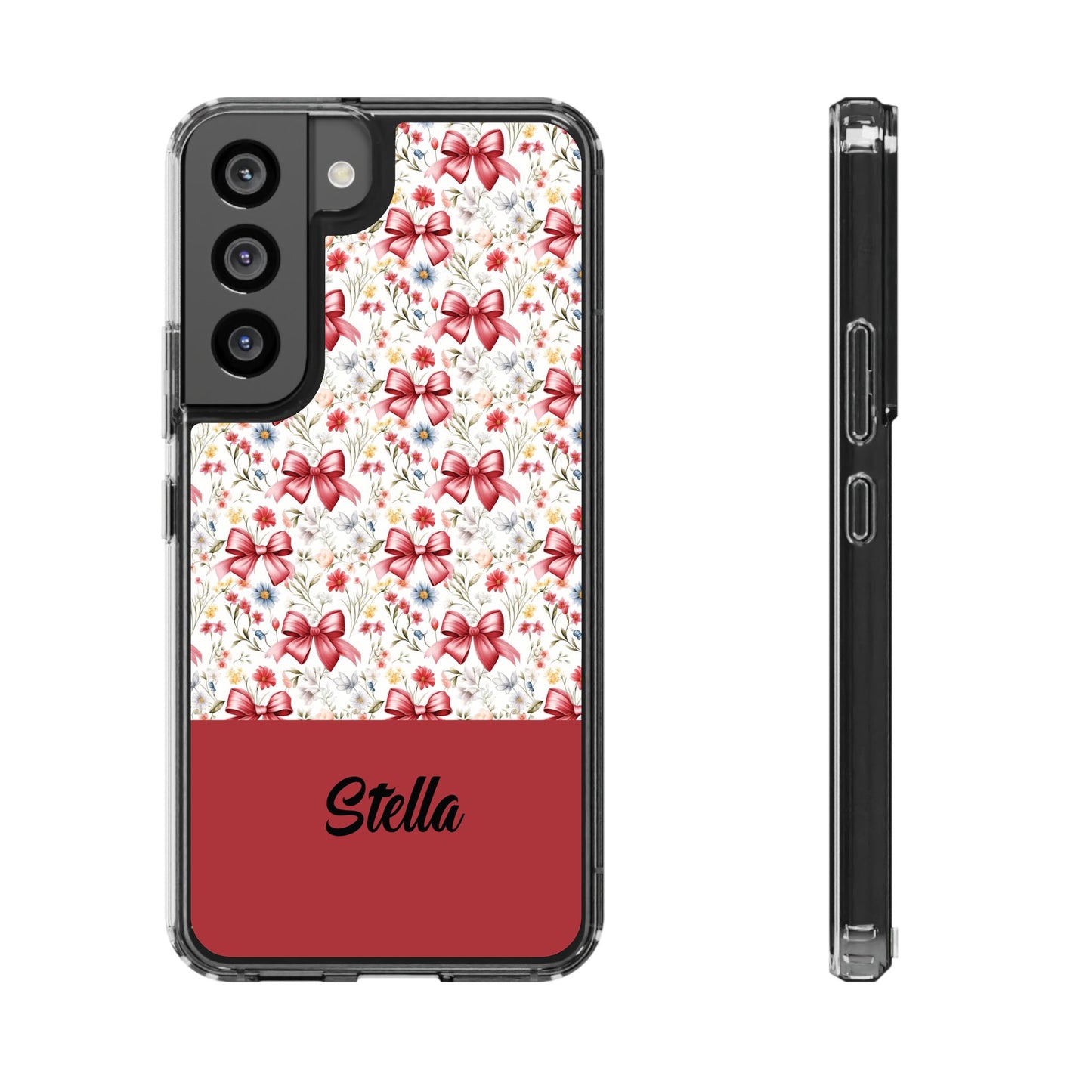 Personalized Rosette Coquette Floral Bow Clear iPhone, Samsung Cases — Custom Name Phone Cover