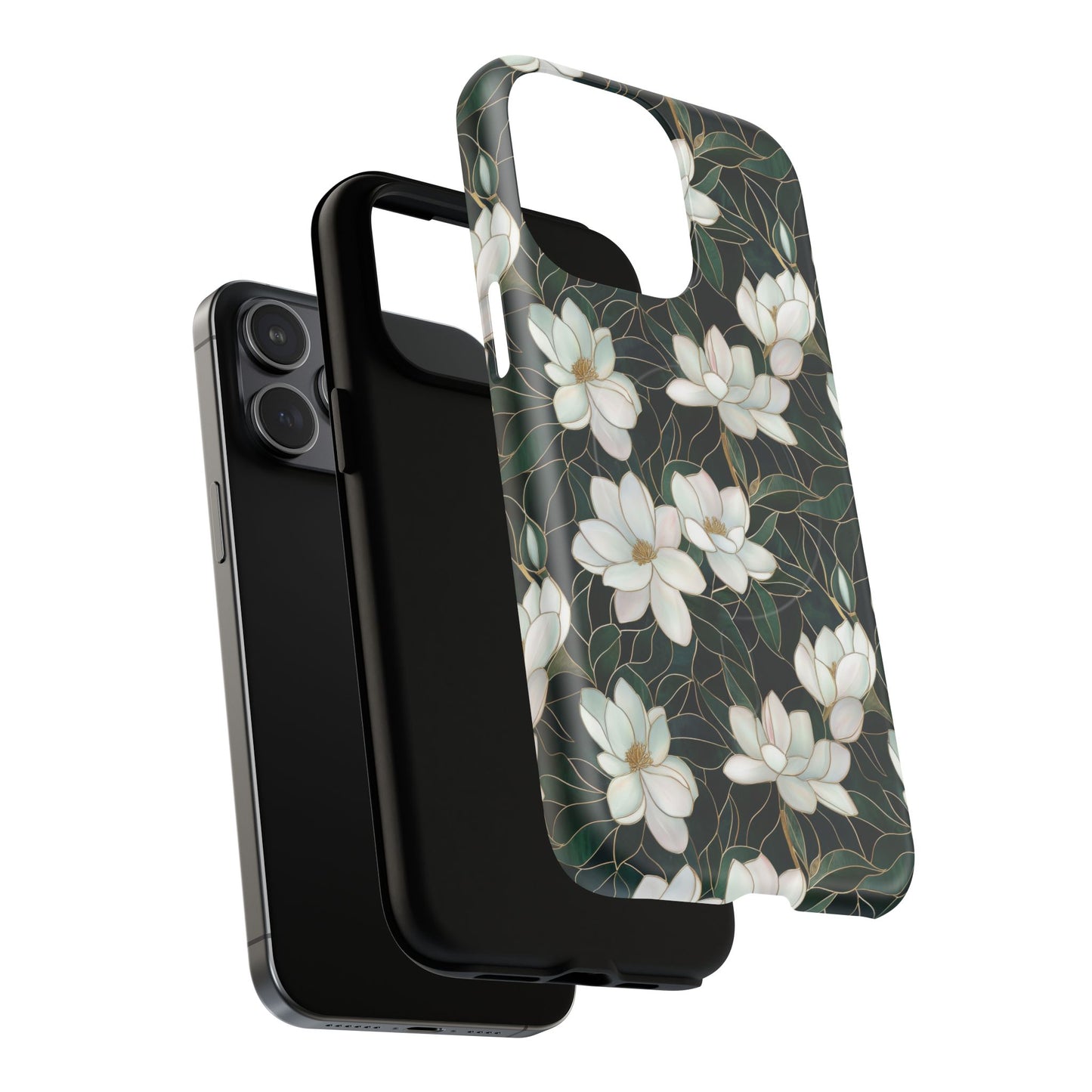 Midnight Magnolia Tough iPhone Magnetic Case, Stylish Stained Glass iPhone Protection, Nature Lover Gift, Spring Vibes