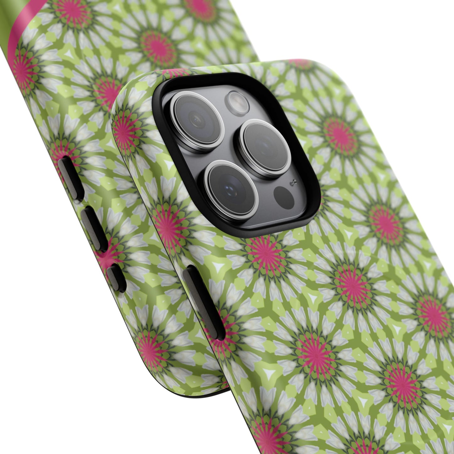 Personalized Meadow Mandala Bloom Vibrant Flower  — Green & Pink Geometric Daisy Design