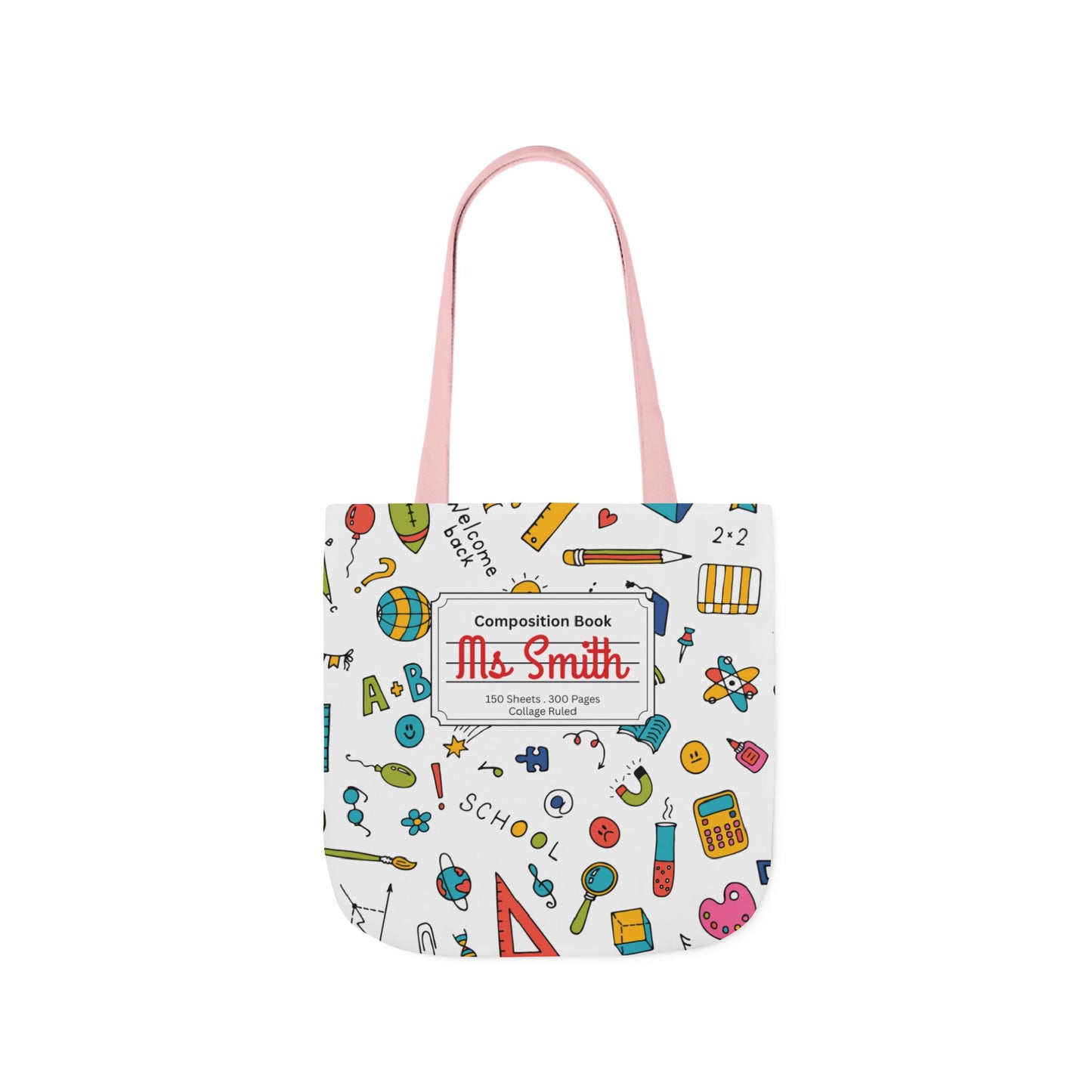 Personalized Classroom Couture Composition Book Inspired Canvas Tote Bag with Colorful Straps, Cute School Bag, Eco-Friendly Tote, Back to School Shopping Bag, Teacher Gift Idea