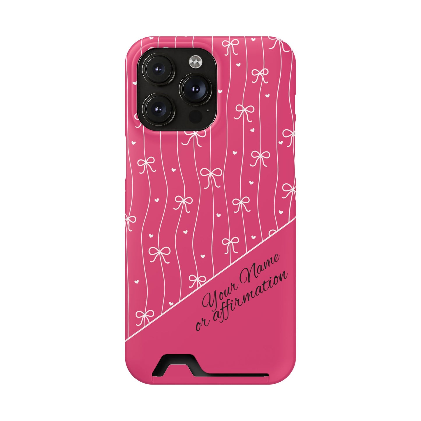 Personalized Pink Bow Coquette iPhone and Samsung Card Case — Custom Name or Affirmation