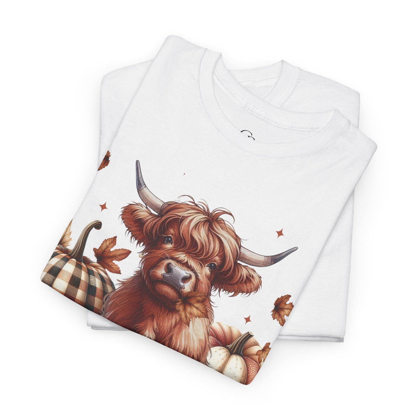 Autumn Highland Cow Charm Unisex Heavy Cotton Tee