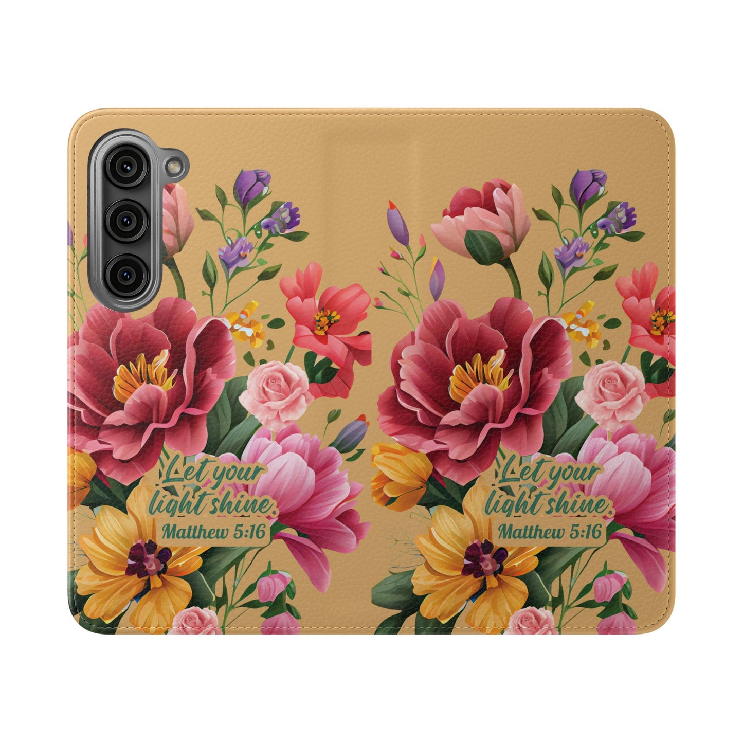 Floral Scripture Flip Case — "Let Your Light Shine" Wallet Phone Cover (Matthew 5:16)