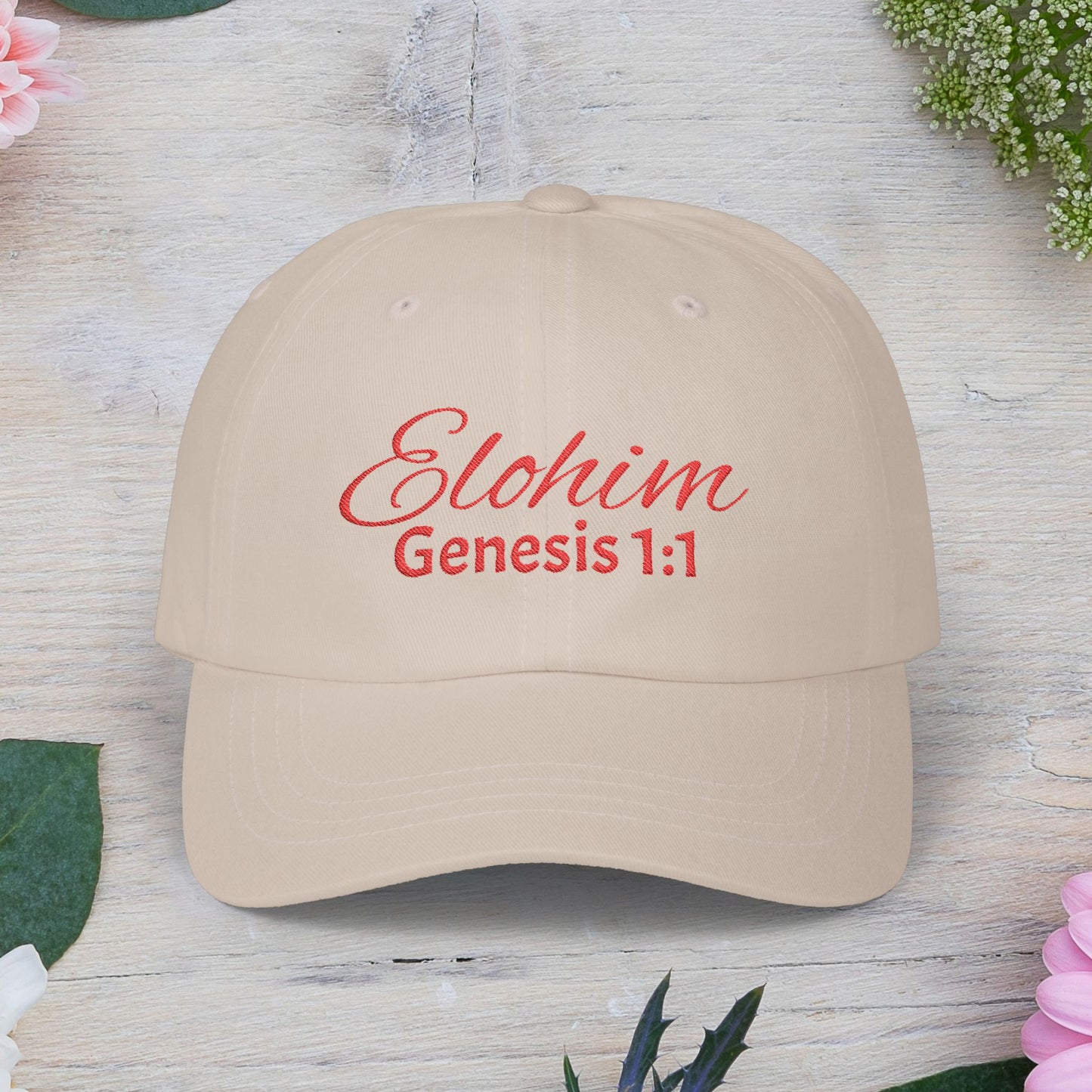 Classic Embroidery Dad Cap with 'ELOHIM, GENESIS 1:1' - Faith-Based Hat, Casual Wear, Gift for Dad, Christian Accessory, Summer Fashion