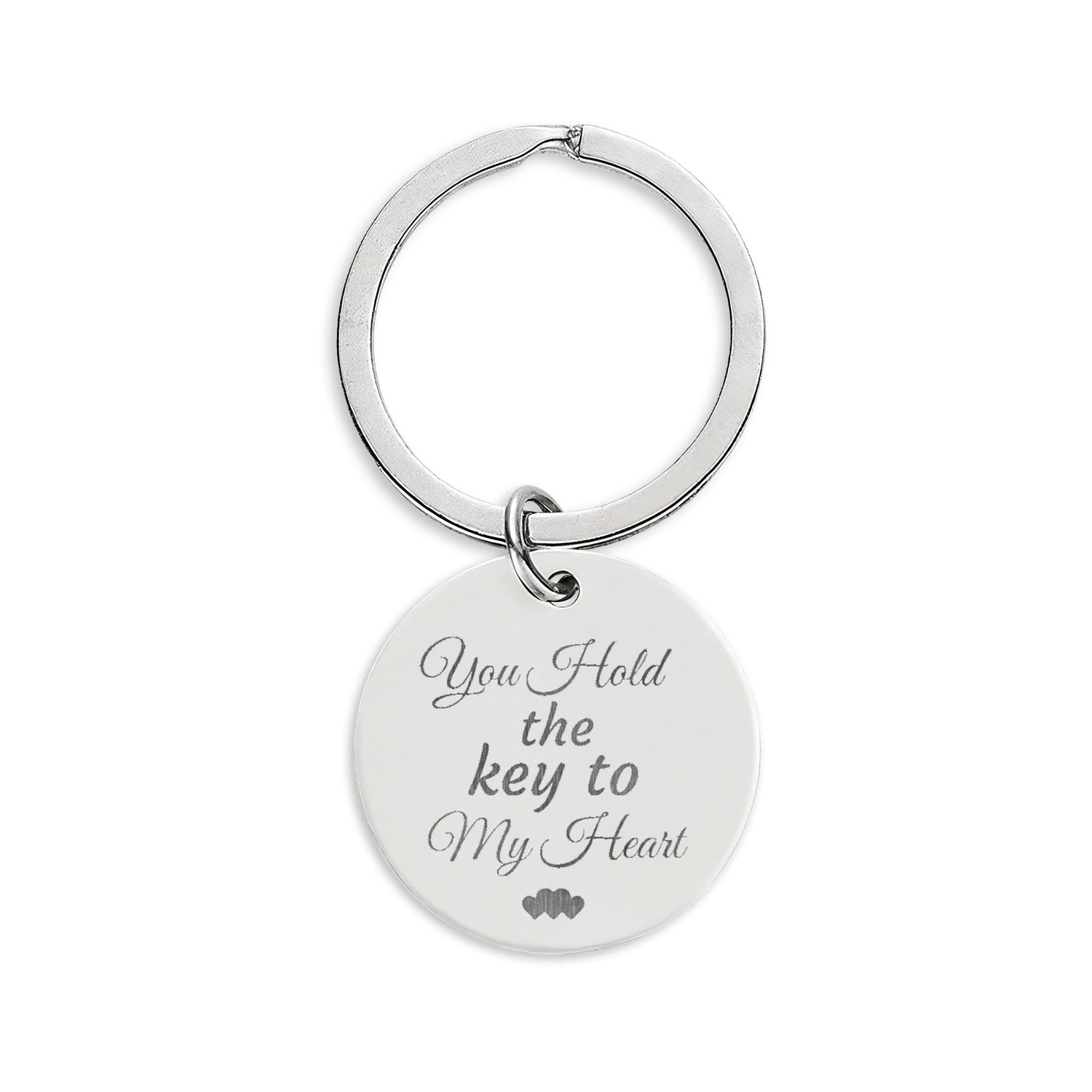 Engraved Round Stainless Steel Keychain – Personalized 'You Hold the Key to My Heart' Couples Gift
