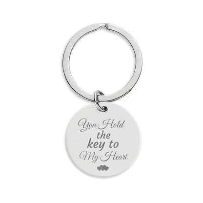 Engraved Round Stainless Steel Keychain – Personalized 'You Hold the Key to My Heart' Couples Gift