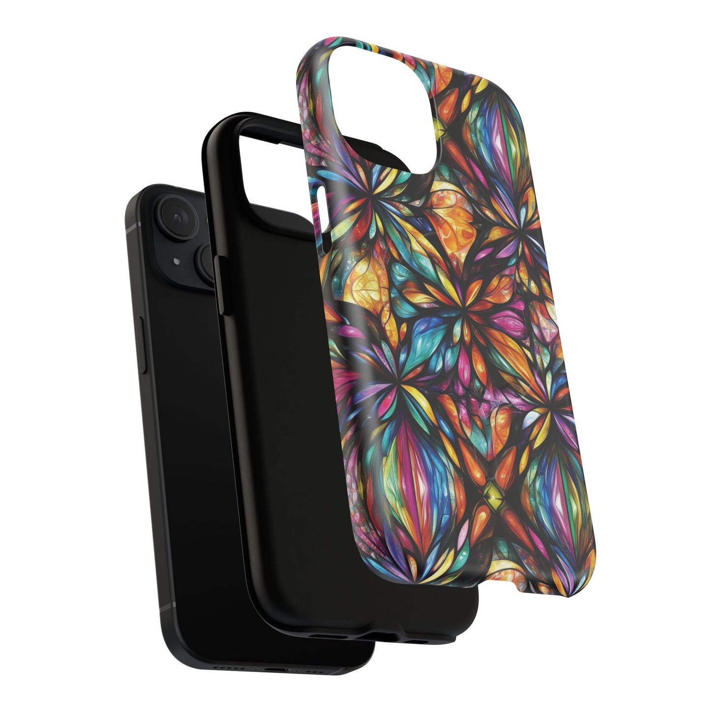 Luminous Whirl Tough Magnetic iPhone Cases, Vibrant Protection, Unique Floral Print, Durable Cover, Gift for Tech Lovers, iPhone Accessory, Stained Glass iPhone Design.