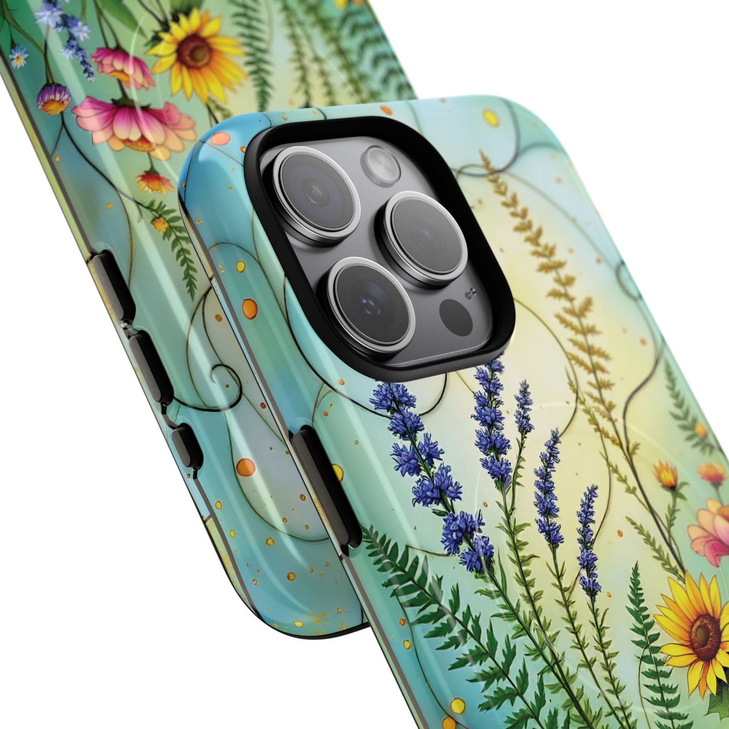 Floral Stained Harmony Glass Tough Magnetic Phone Case | Nature Inspired Design | Durable Protection | Gift for Nature Lovers | Spring Vibe